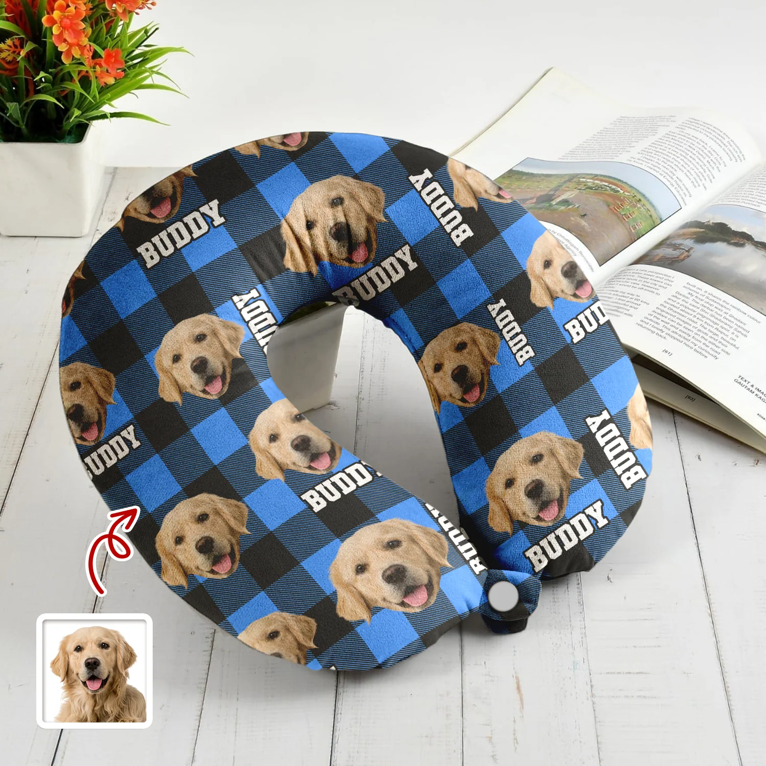Custom Photo Name Dog Cat Travel Neck Pillow For Dog Cat Lovers LM32 897361 - Image 5