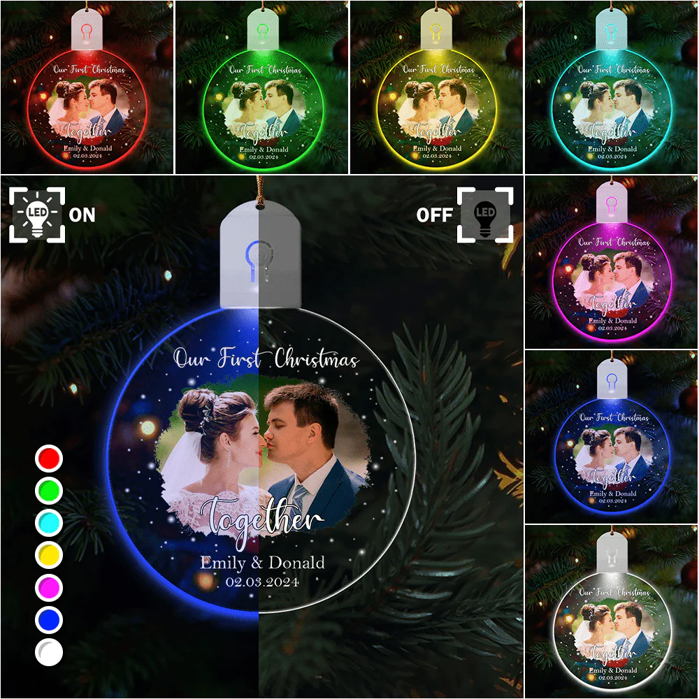 Custom Photo Our First Christmas As Mr & Mrs Led Acrylic Ornament HA75 891841 - Image 3