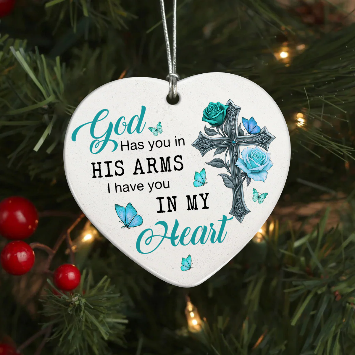 Custom Photo Safe In The Arms Of Jesus Memorial Heart Shaped Ceramic Ornament LM32 893825 - Image 4