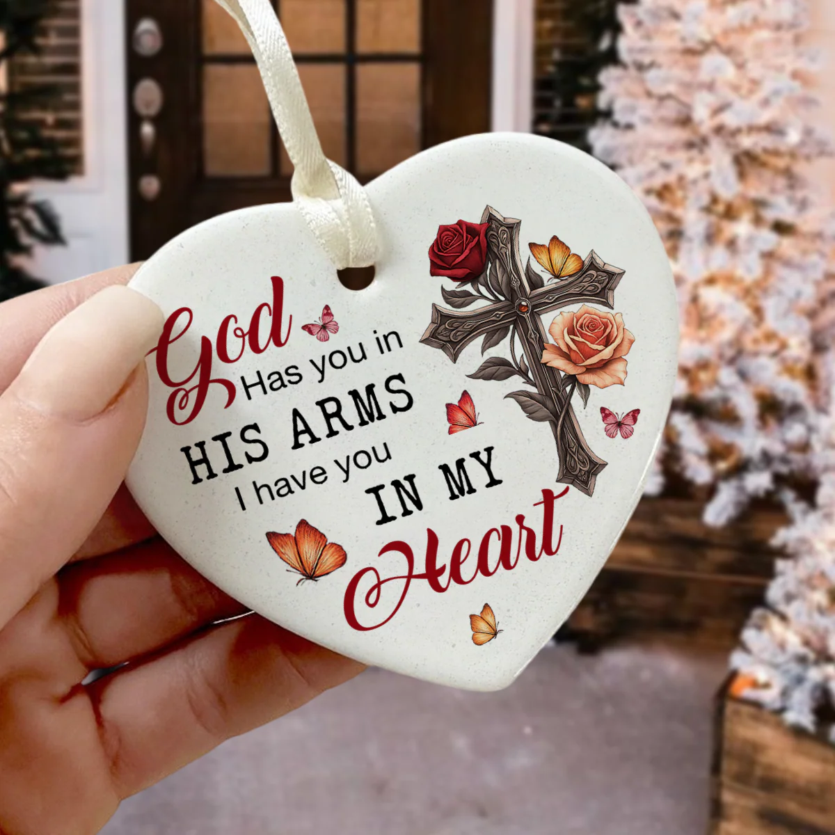 Custom Photo Safe In The Arms Of Jesus Memorial Heart Shaped Ceramic Ornament LM32 893825 - Image 7