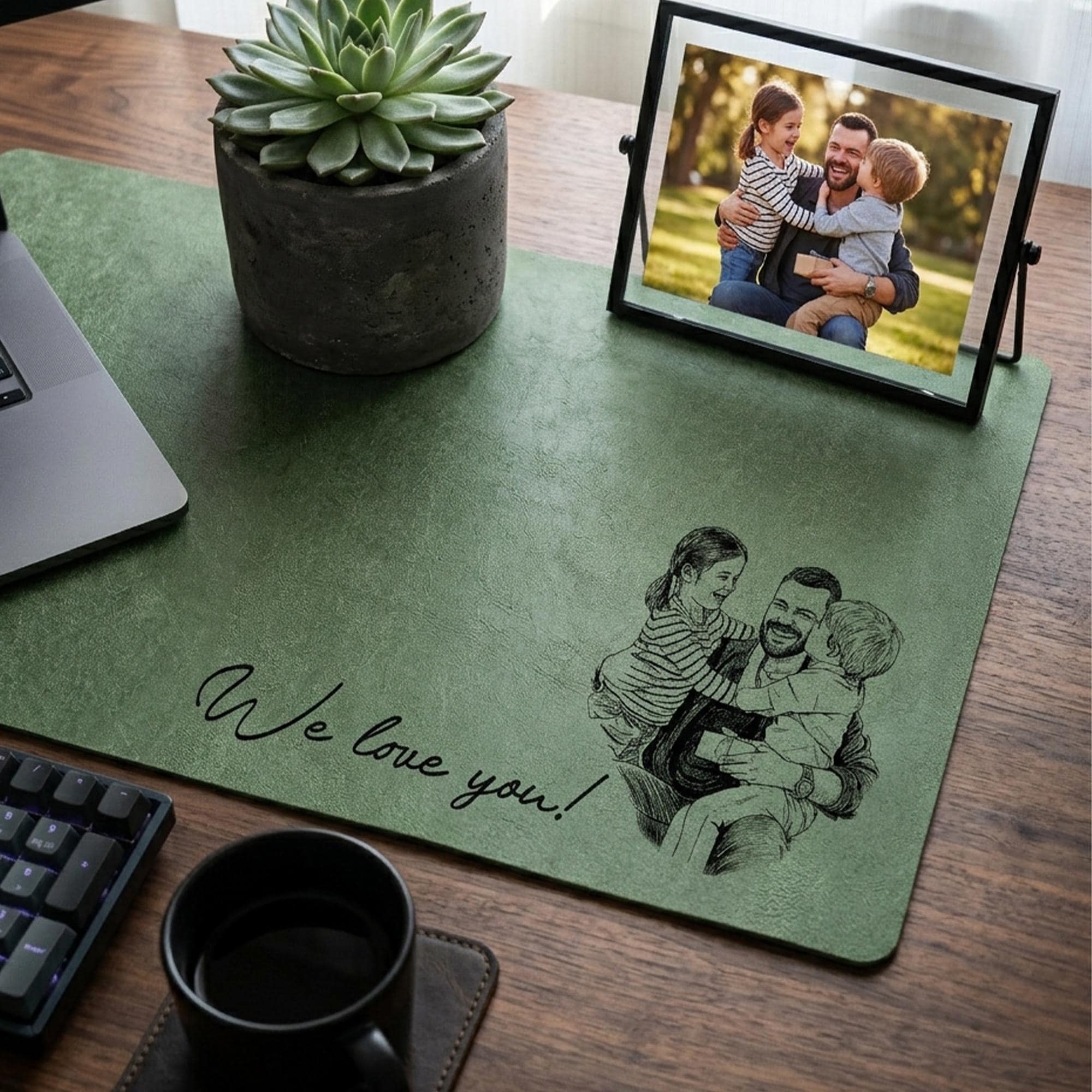 Custom Photo Sketch Line Art Dad We Love You Desk Mat - Father's Day Gift For Husband, Daddy LM32 669005 - Image 5
