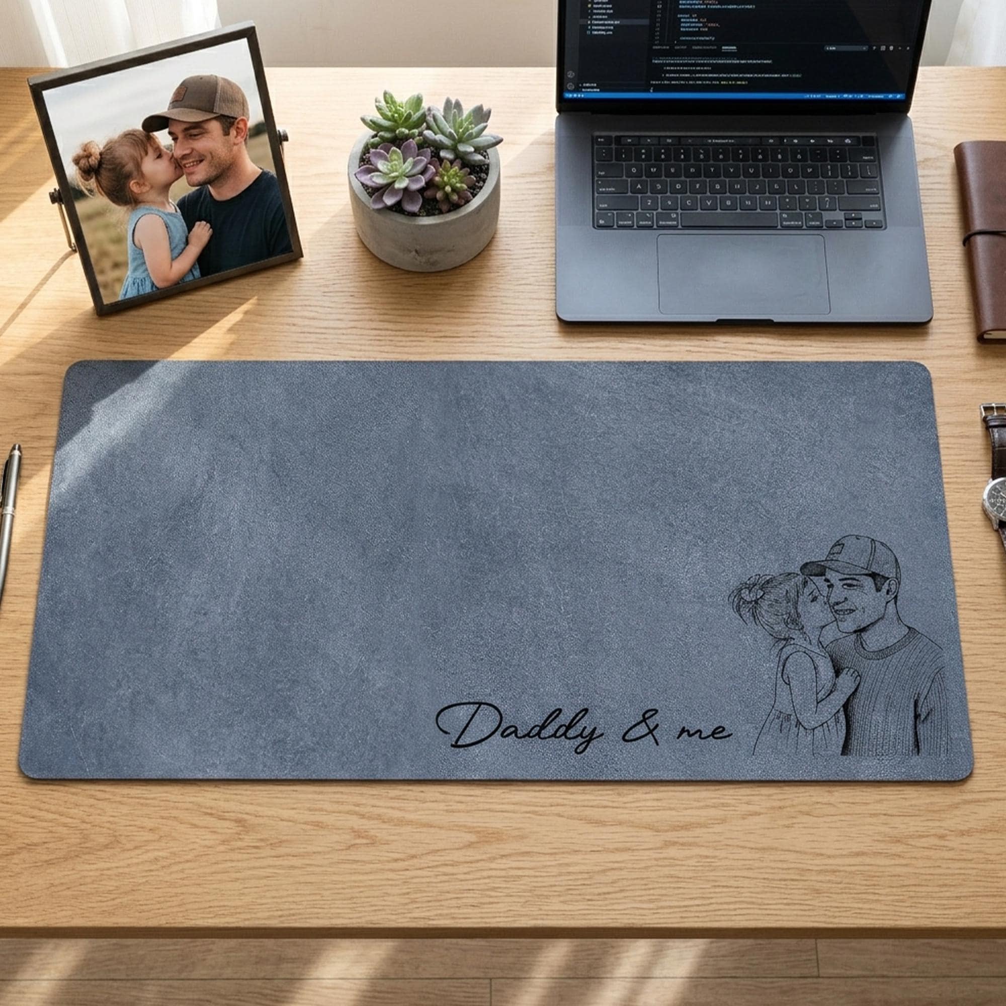 Custom Photo Sketch Line Art Dad We Love You Desk Mat - Father's Day Gift For Husband, Daddy LM32 669005 - Image 6