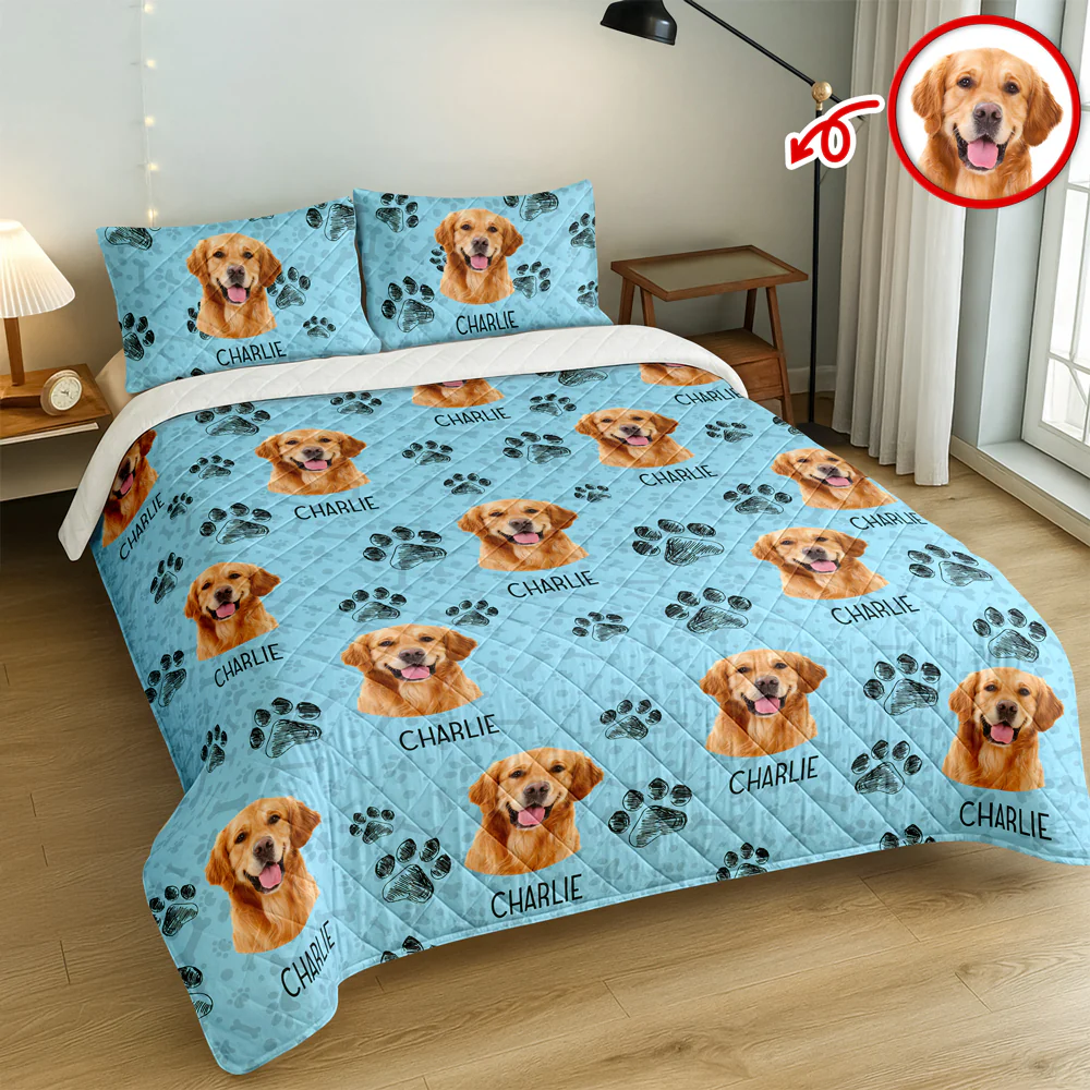 Custom Photo With Dog Cat Paw Quilt Bedding Set For Dog Cat Lovers LM32 897237 - Image 2