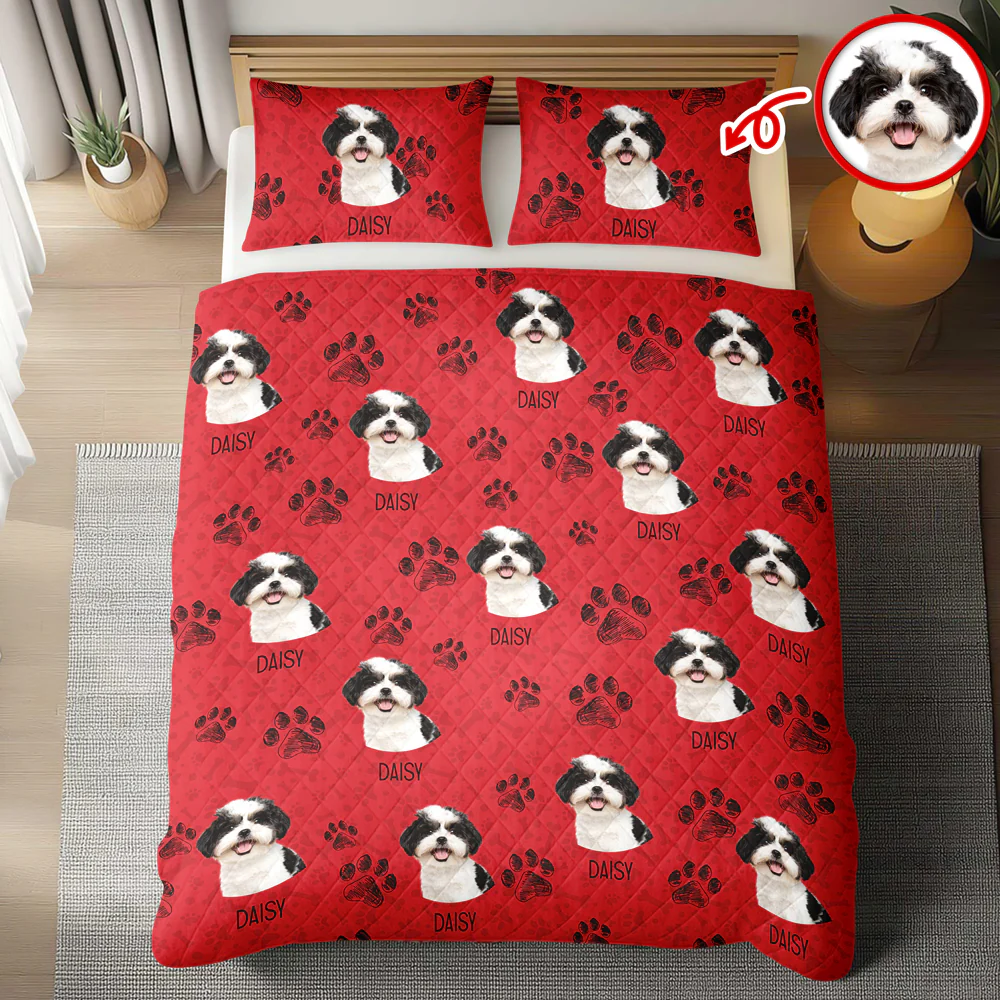 Custom Photo With Dog Cat Paw Quilt Bedding Set For Dog Cat Lovers LM32 897237 - Image 3