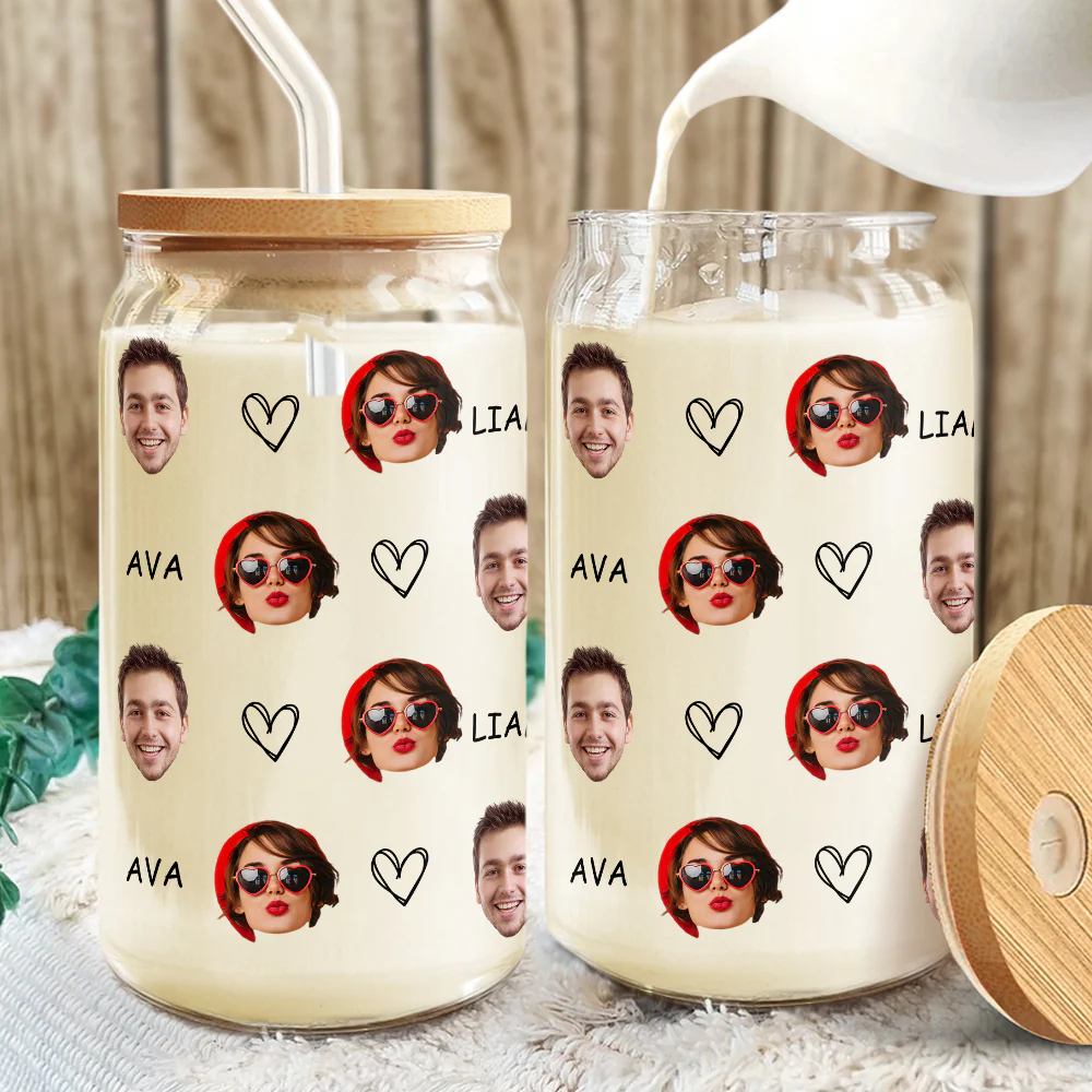 Custom Photo With Name Favorite Funny Heart Glass Can With Lid For Couple, Pet Lovers LM32 897833 - Image 2