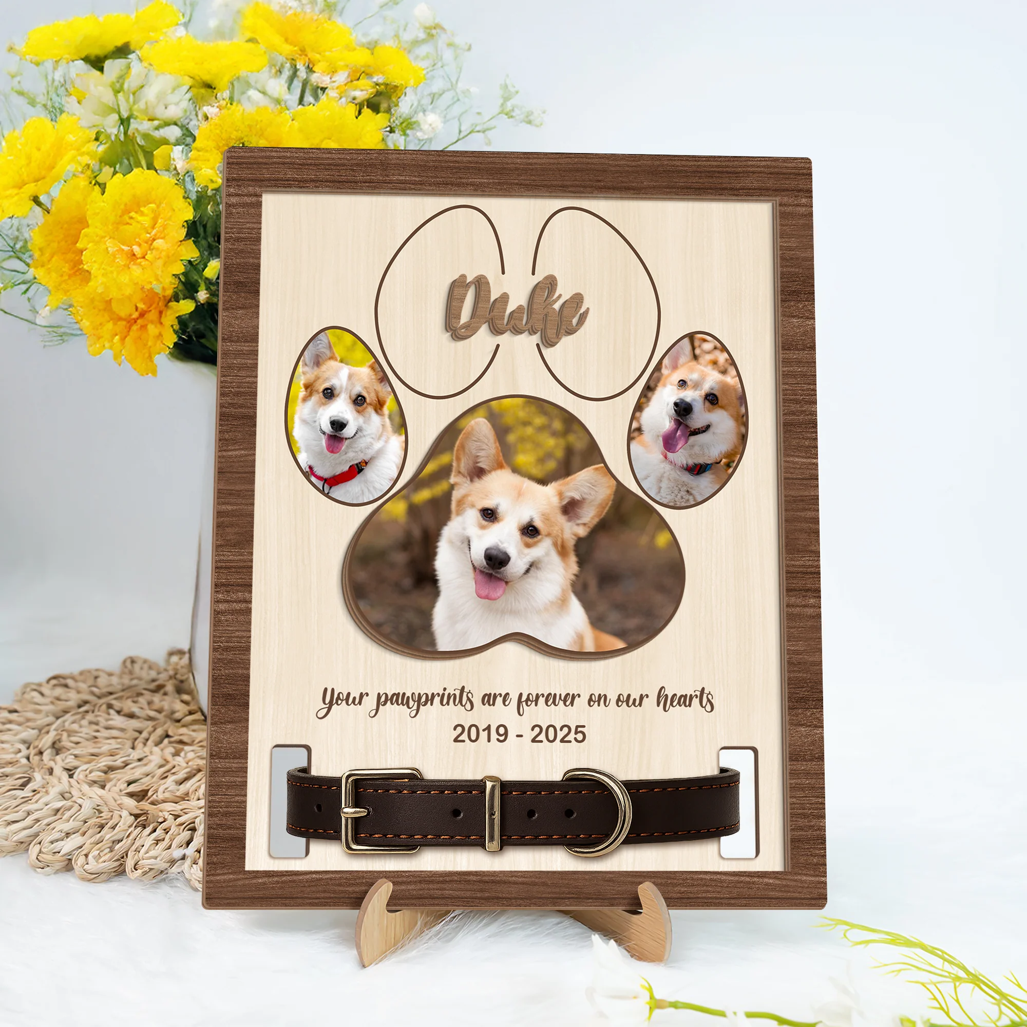 Custom Photo Your Pawprints Are Forever On Our Hearts Memorial 2-Layers Wooden Collar Frame LM32 893787 - Image 2