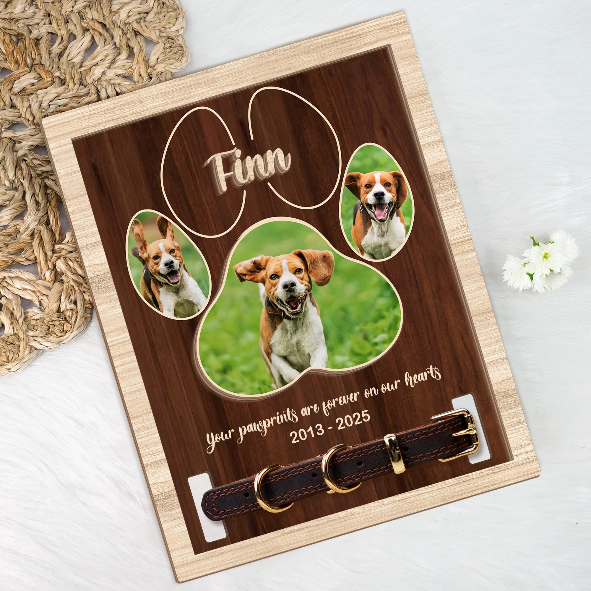 Custom Photo Your Pawprints Are Forever On Our Hearts Memorial 2-Layers Wooden Collar Frame LM32 893787 - Image 3