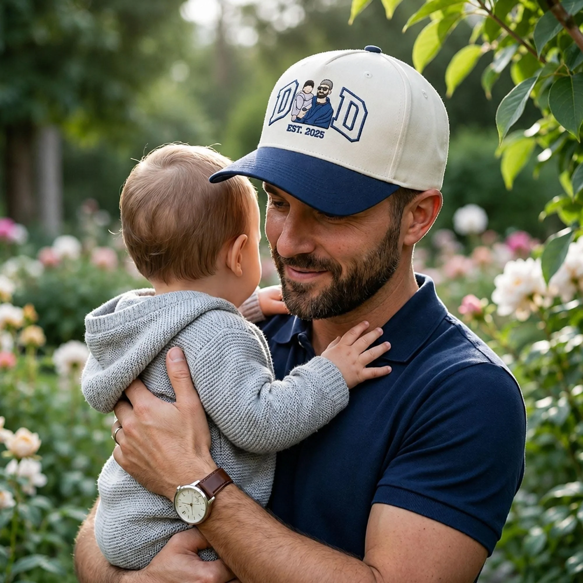 Custom Portrait Embroidered Dad Trucker Hat, Father's Day Gift For Dad LM32 669249 - Image 3