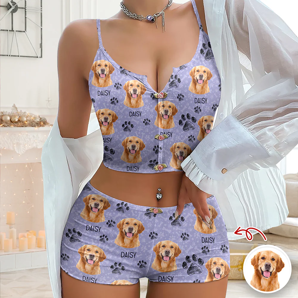 Custom Portrait Photo Dog Cat Christmas Appliques Notched Neckline Lingerie Set LM32 893905 - Image 5