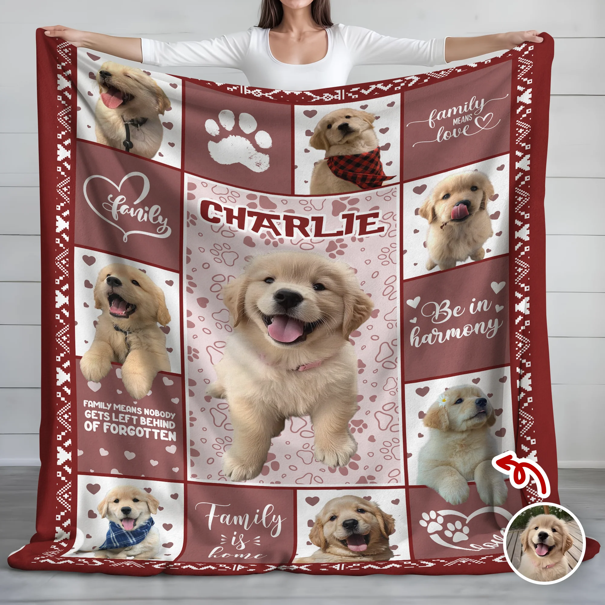 Custom Puppy Photo & Name Full Color With Pawprints - Personalized Blanket LM32 897193 - Image 2