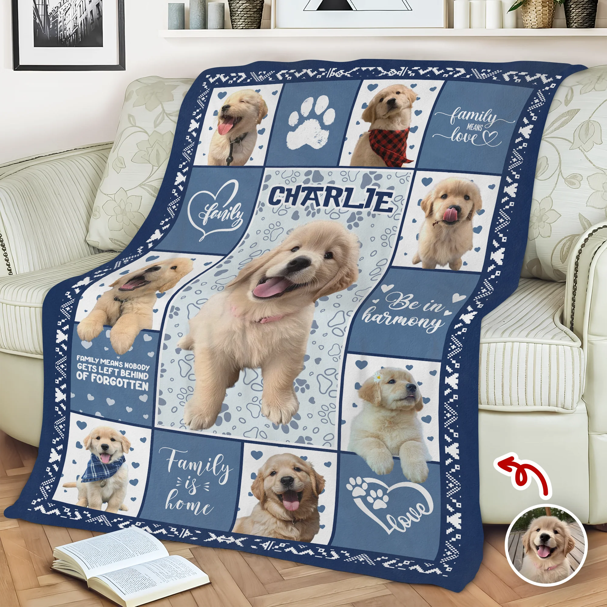 Custom Puppy Photo & Name Full Color With Pawprints - Personalized Blanket LM32 897193 - Image 3
