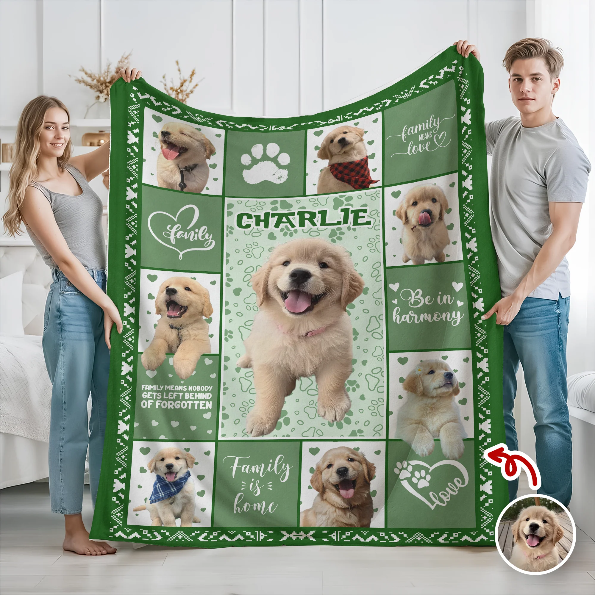 Custom Puppy Photo & Name Full Color With Pawprints - Personalized Blanket LM32 897193 - Image 4