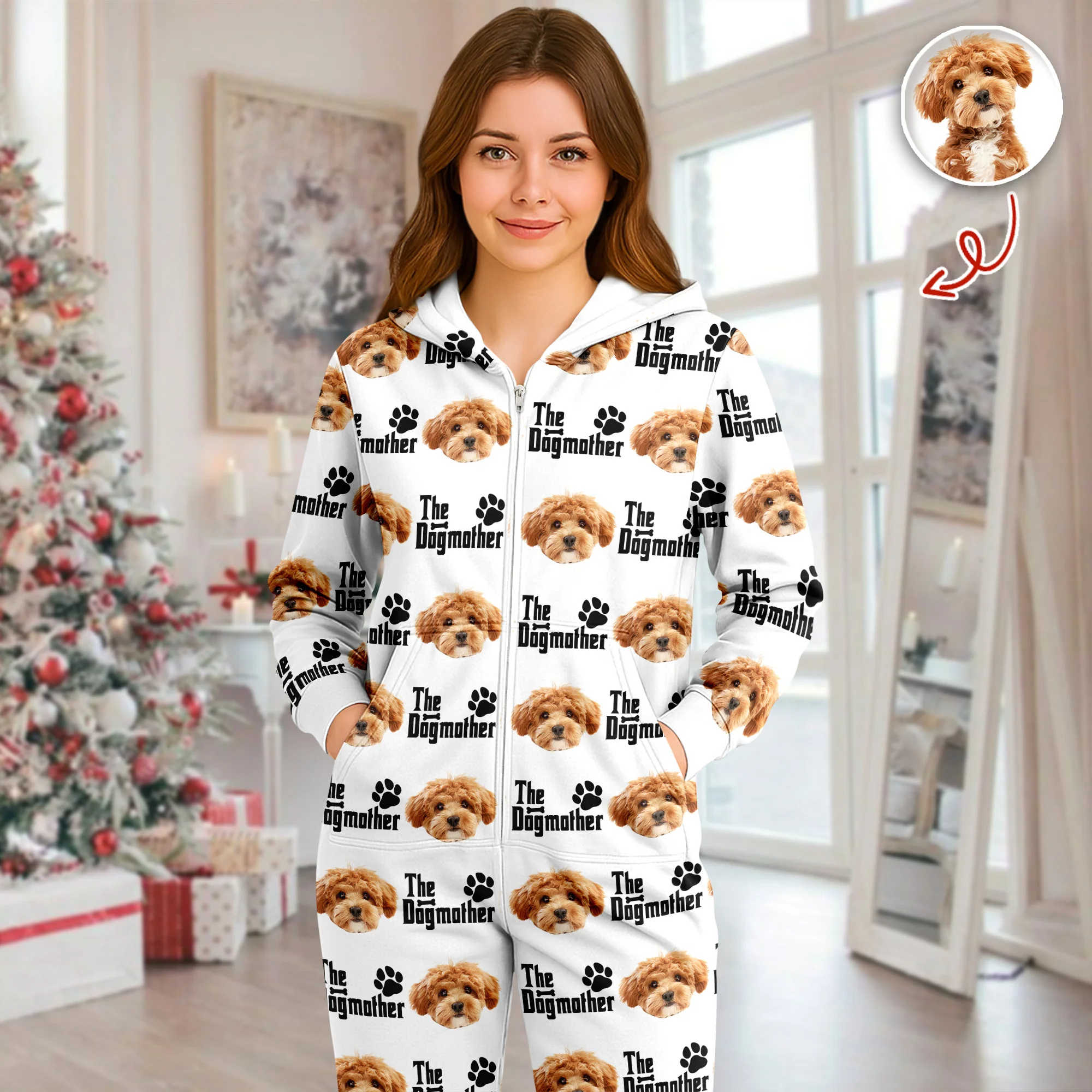 Custom Puppy Photo The Dog Father with Pawprints Design Onesie Pajamas LM32 897209 - Image 6