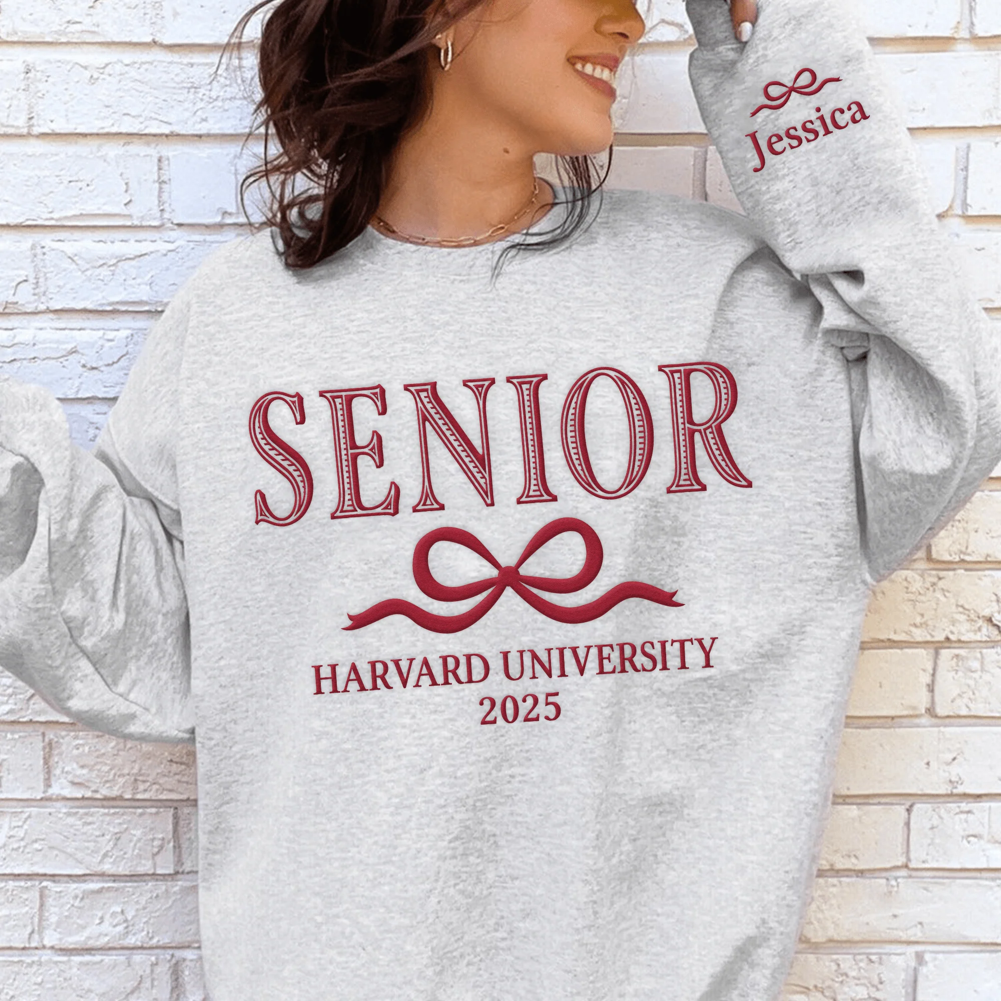 Custom Senior With Coquette Bow Sleeve Embroidered Sweatshirt LM32 893099 - Image 3