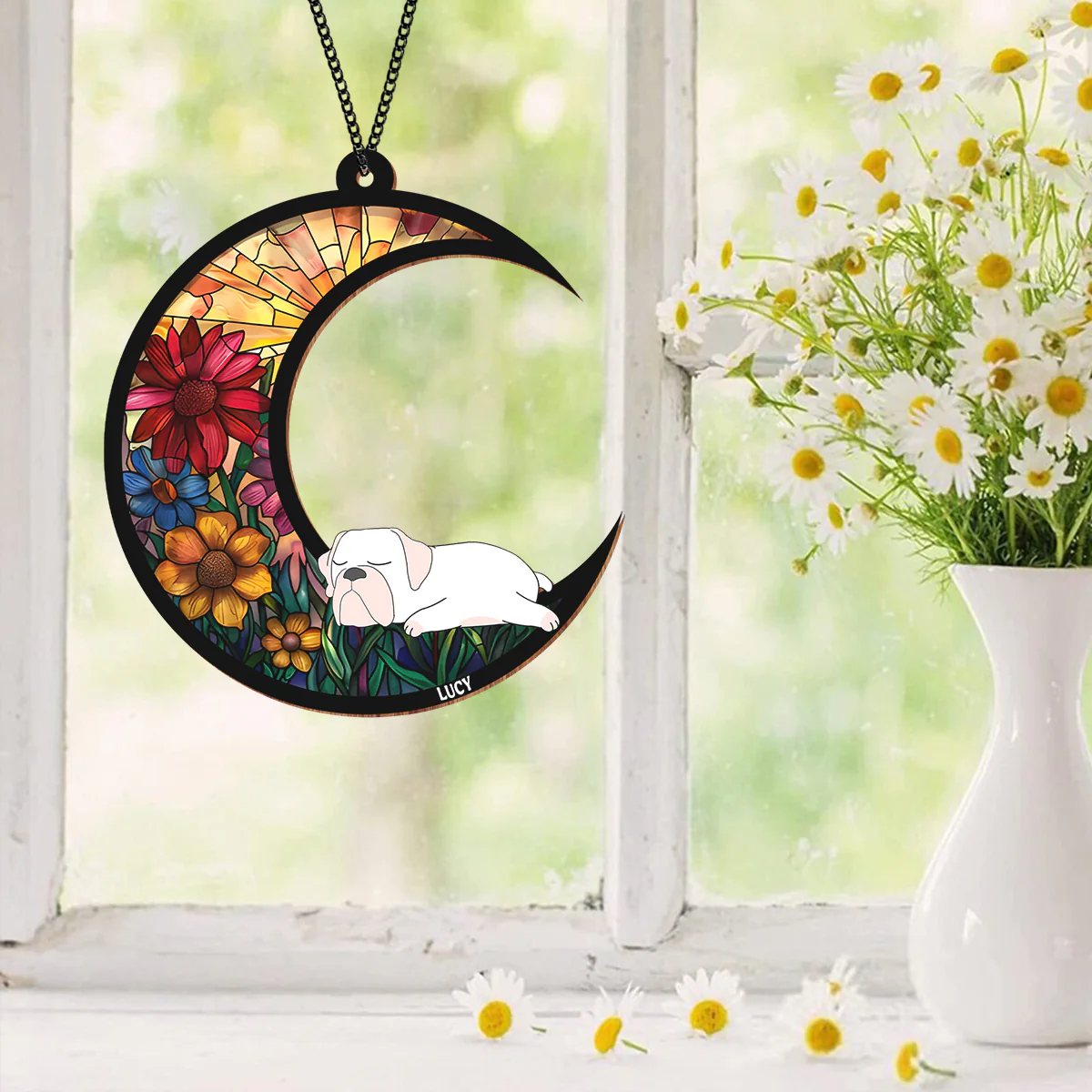 Custom Sleeping Dog Dreaming Of Treats And Belly Rubs Suncatcher LM32 893949 - Image 3