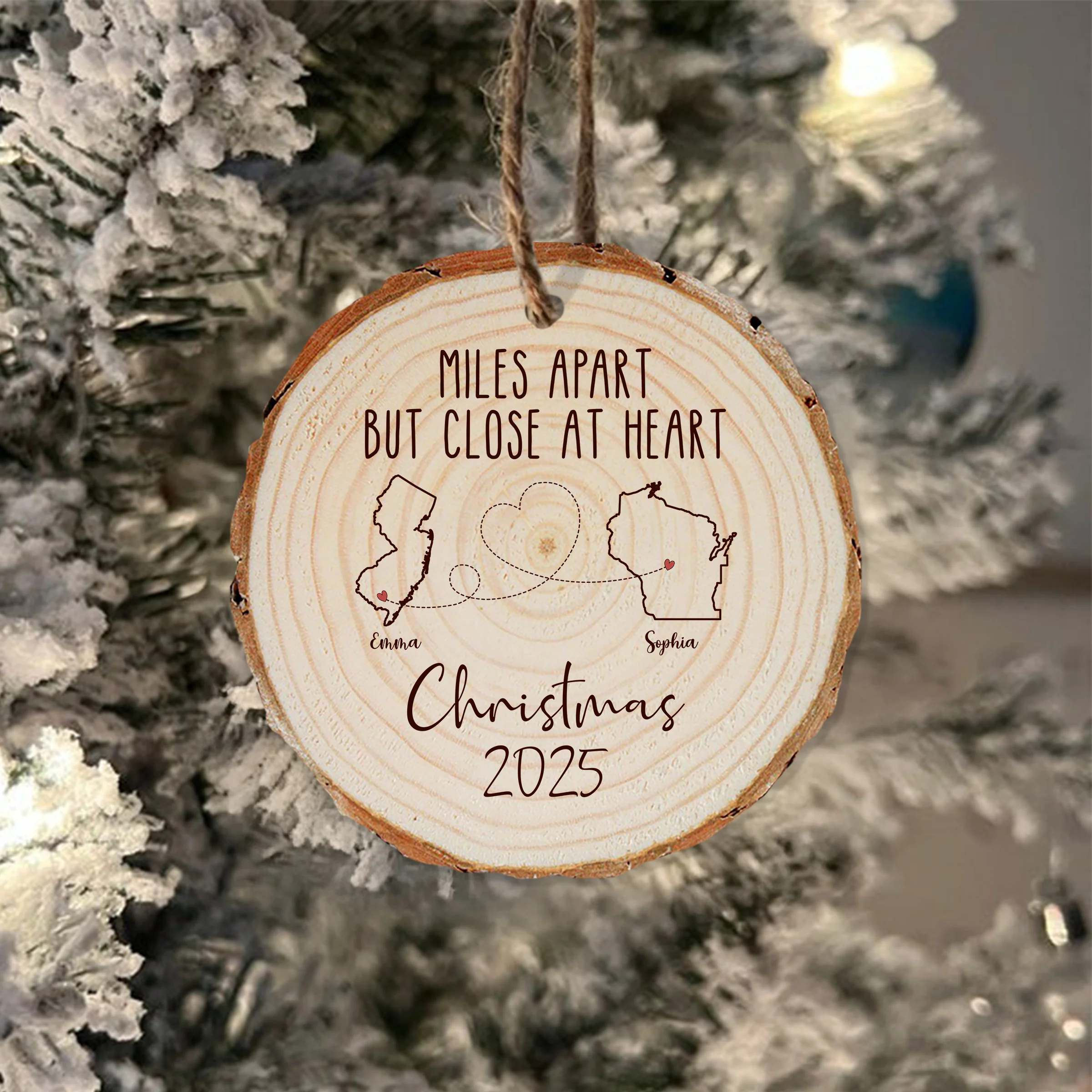 Custom State Name Miles Apart But Close At Heart Wood Slice Ornament LM32 895403 - Image 4
