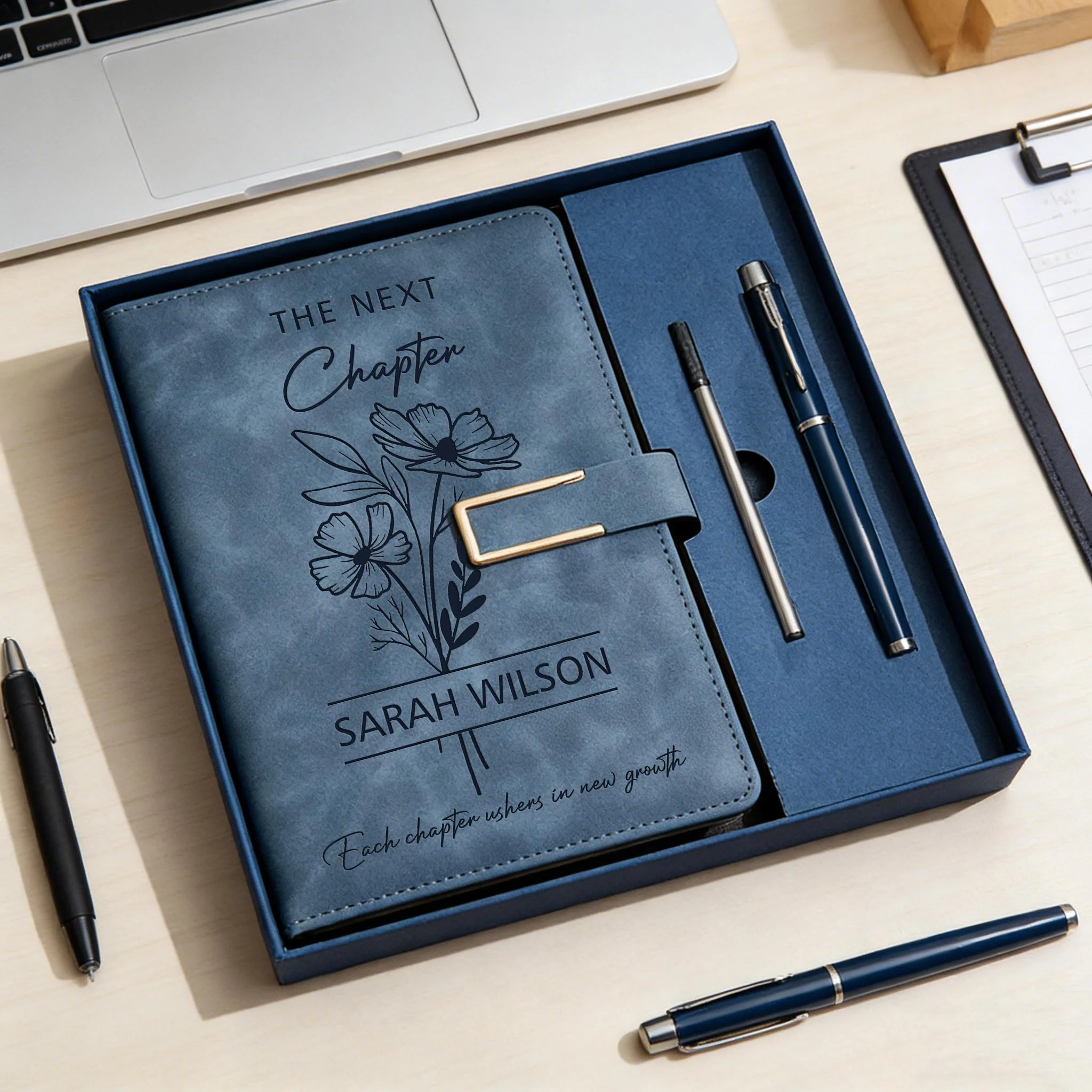 Custom The Next Chapter Journal Engraved Leather Notebook Set With Pen, Graduation Gift LM32 899831 - Image 2