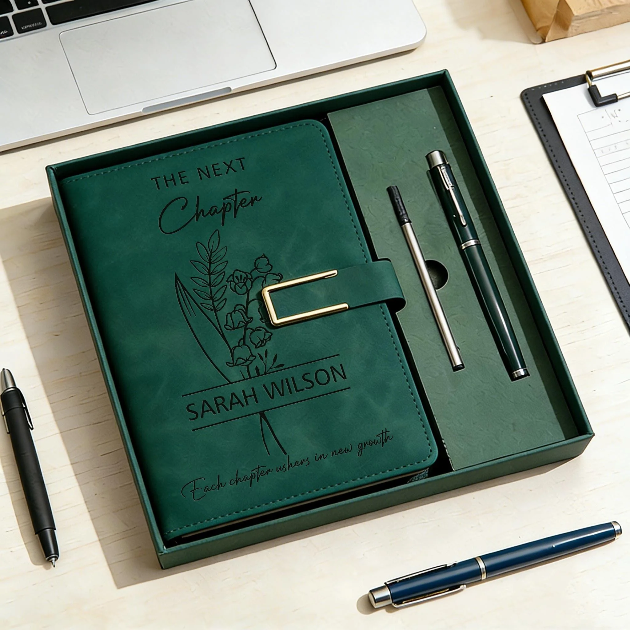 Custom The Next Chapter Journal Engraved Leather Notebook Set With Pen, Graduation Gift LM32 899831 - Image 4