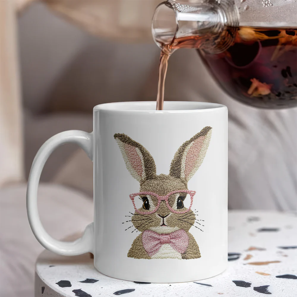 Easter Bunny With Pink Glass Retro White Mug LM32 893137 - Image 6