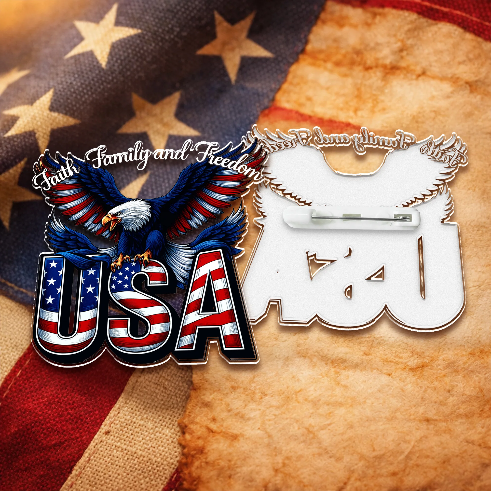 Faith, Family & Freedom 250 Years of America Patriot Eagle Acrylic Pin LM32 899525 - Image 3