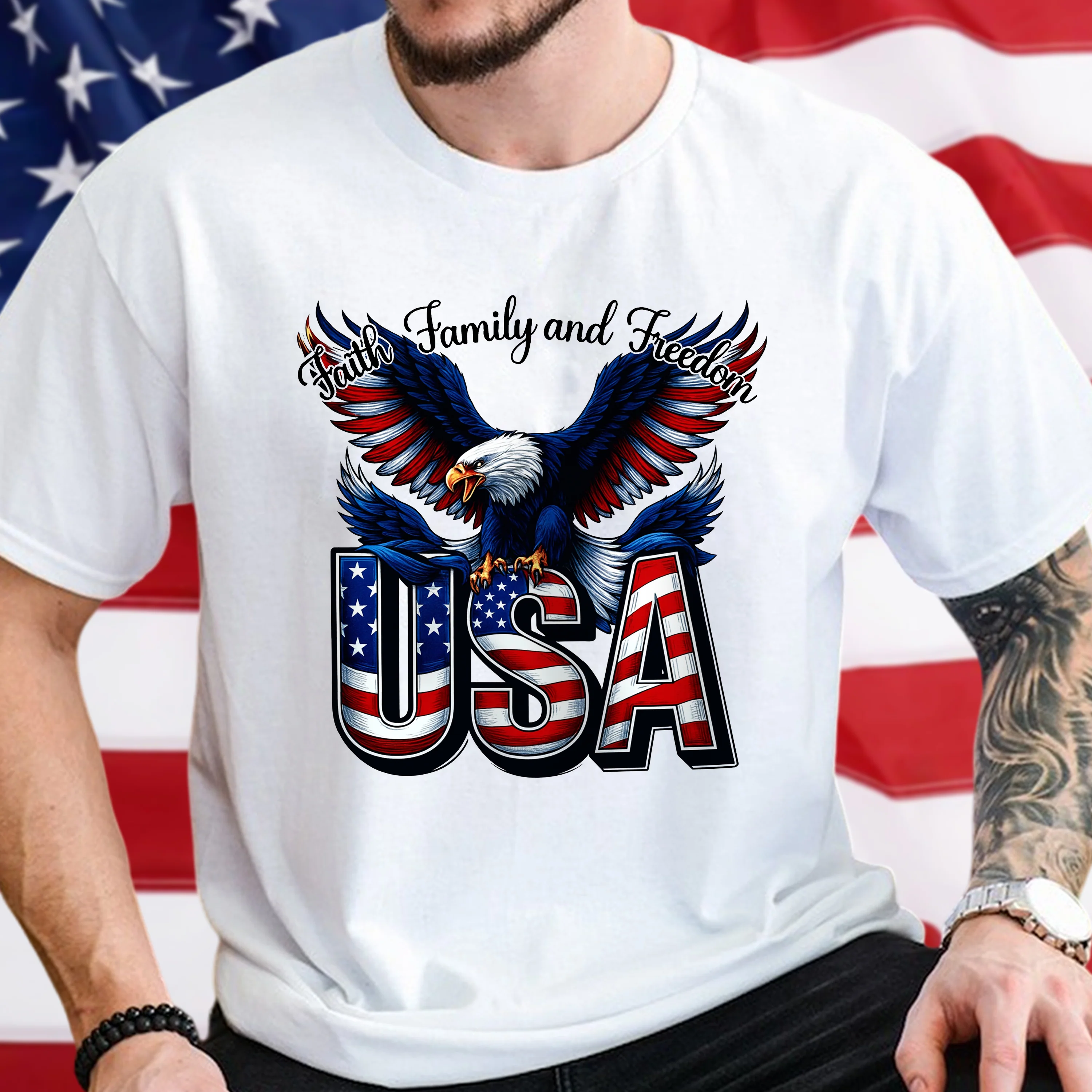 Faith, Family & Freedom 250 Years of America Patriotic Bright Shirt LM32 897355 - Image 2