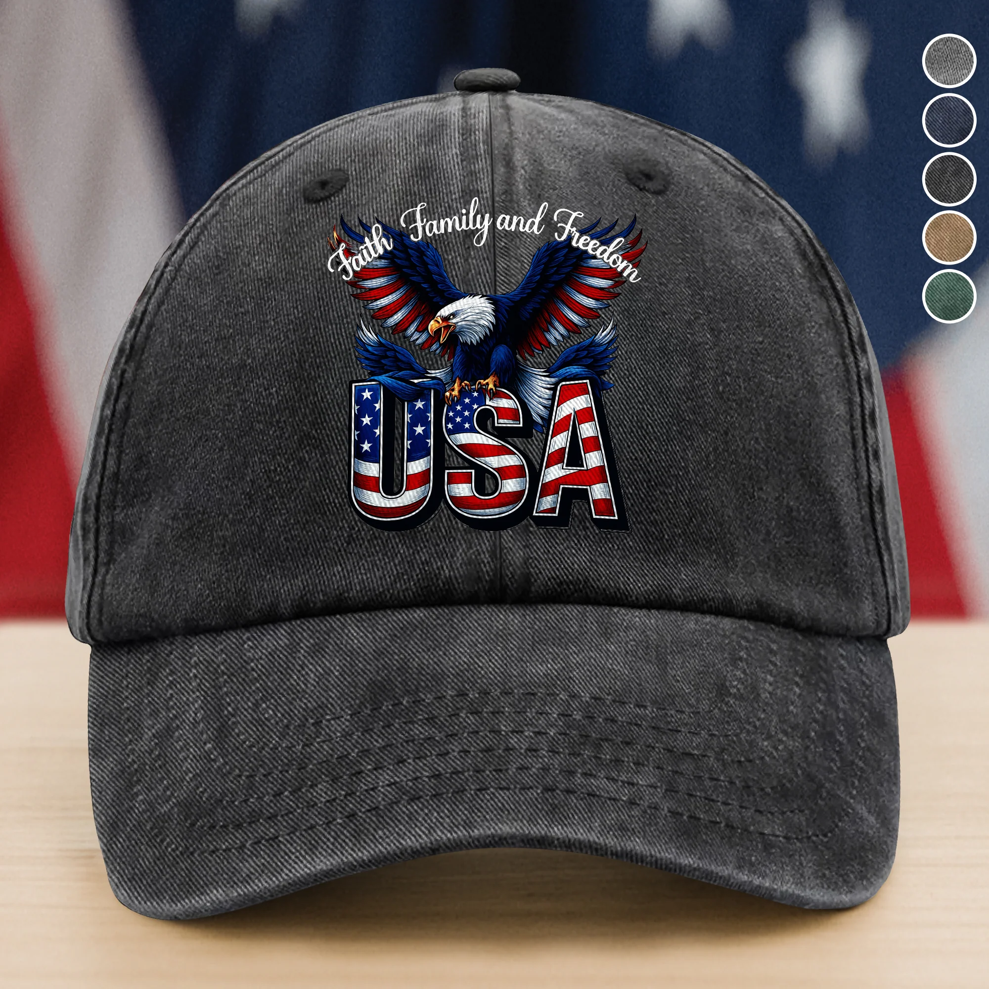 Faith, Family & Freedom 250 Years of America Washed Denim Baseball Cap LM32 897353