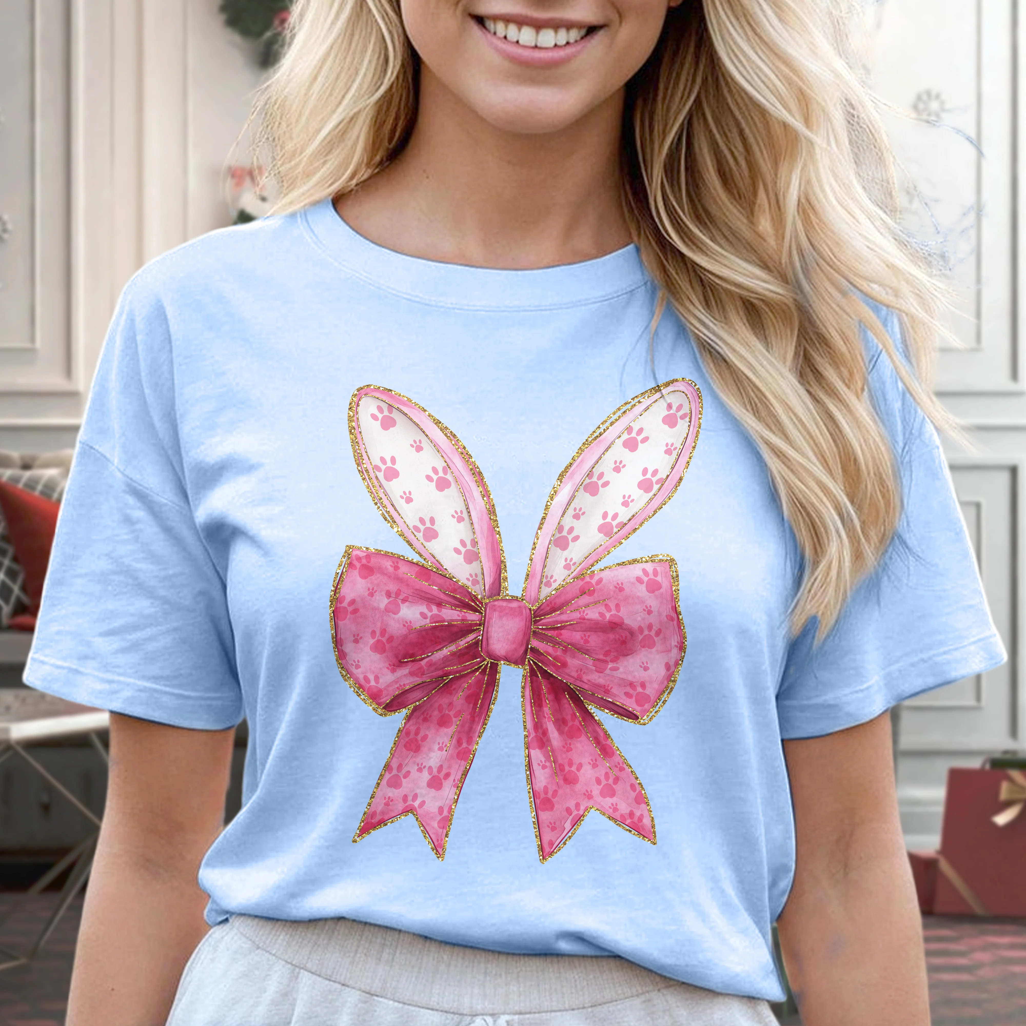 Gold Coquette Easter Bunny T-Shirt LM32 893123 - Image 3