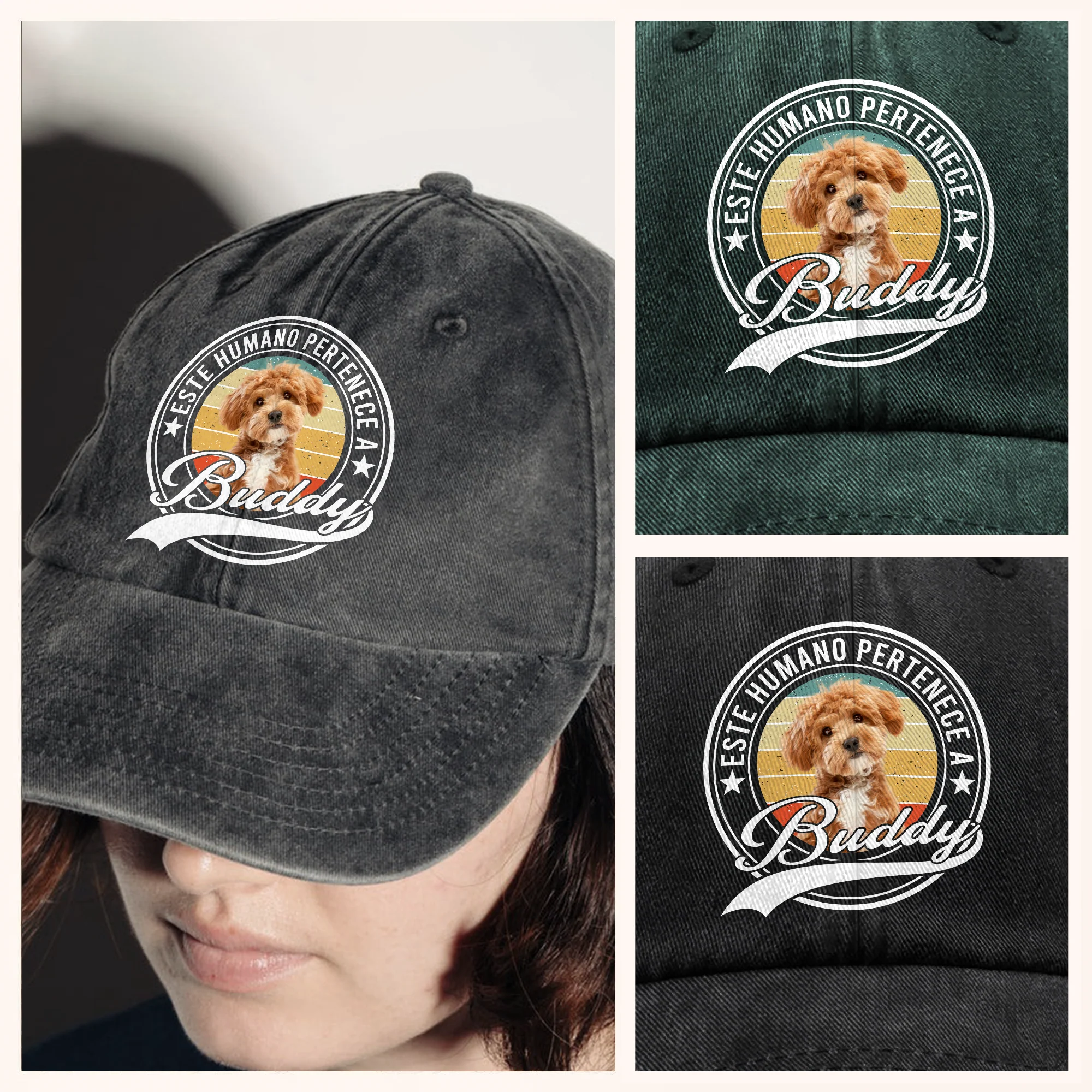 Gorra de mezclilla personalizada con foto – Este humano pertenece a un gato mascota LM32 895057 - Image 3