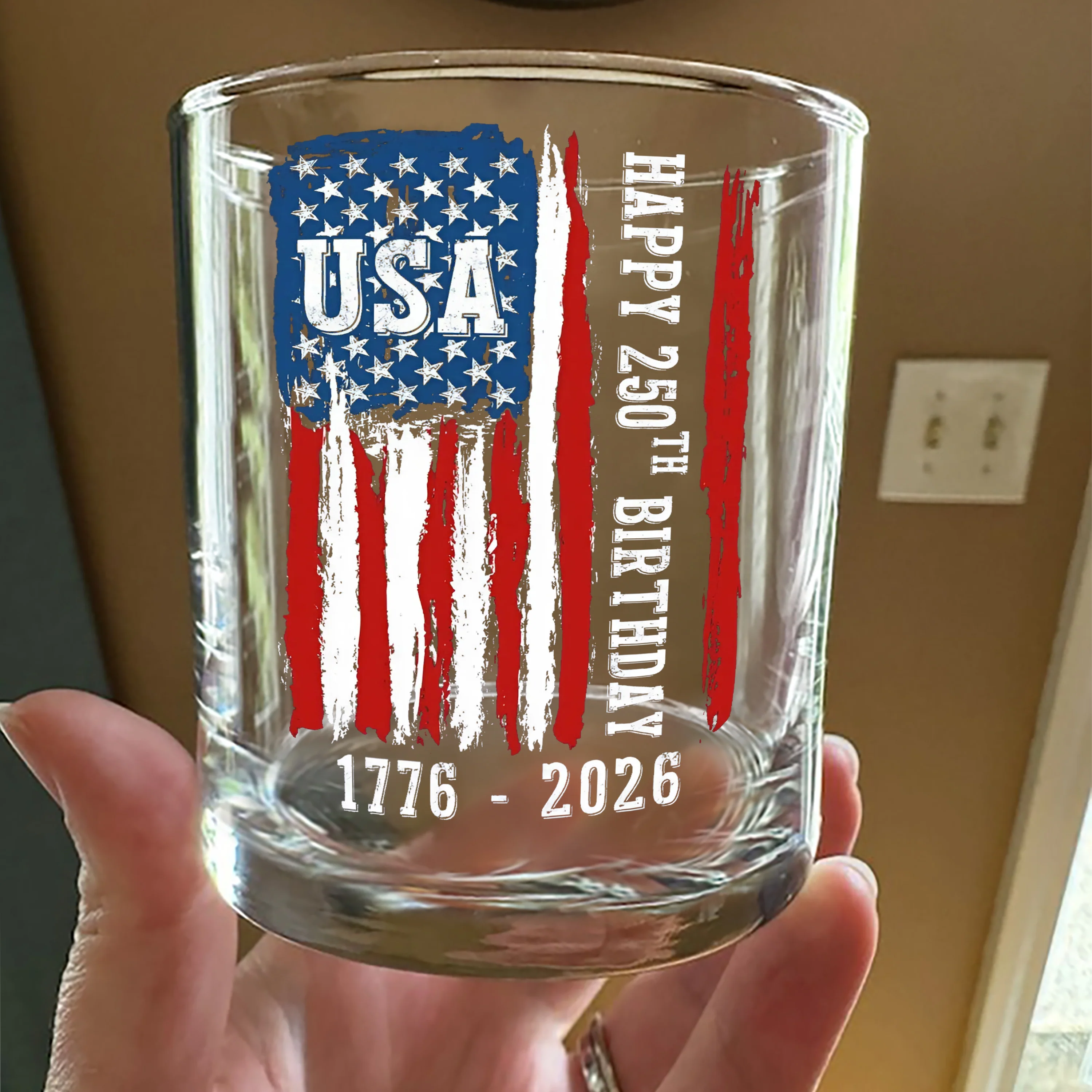 Happy 250th Birthday America Flag Patriotic Whiskey Glass LM32 895289 - Image 4