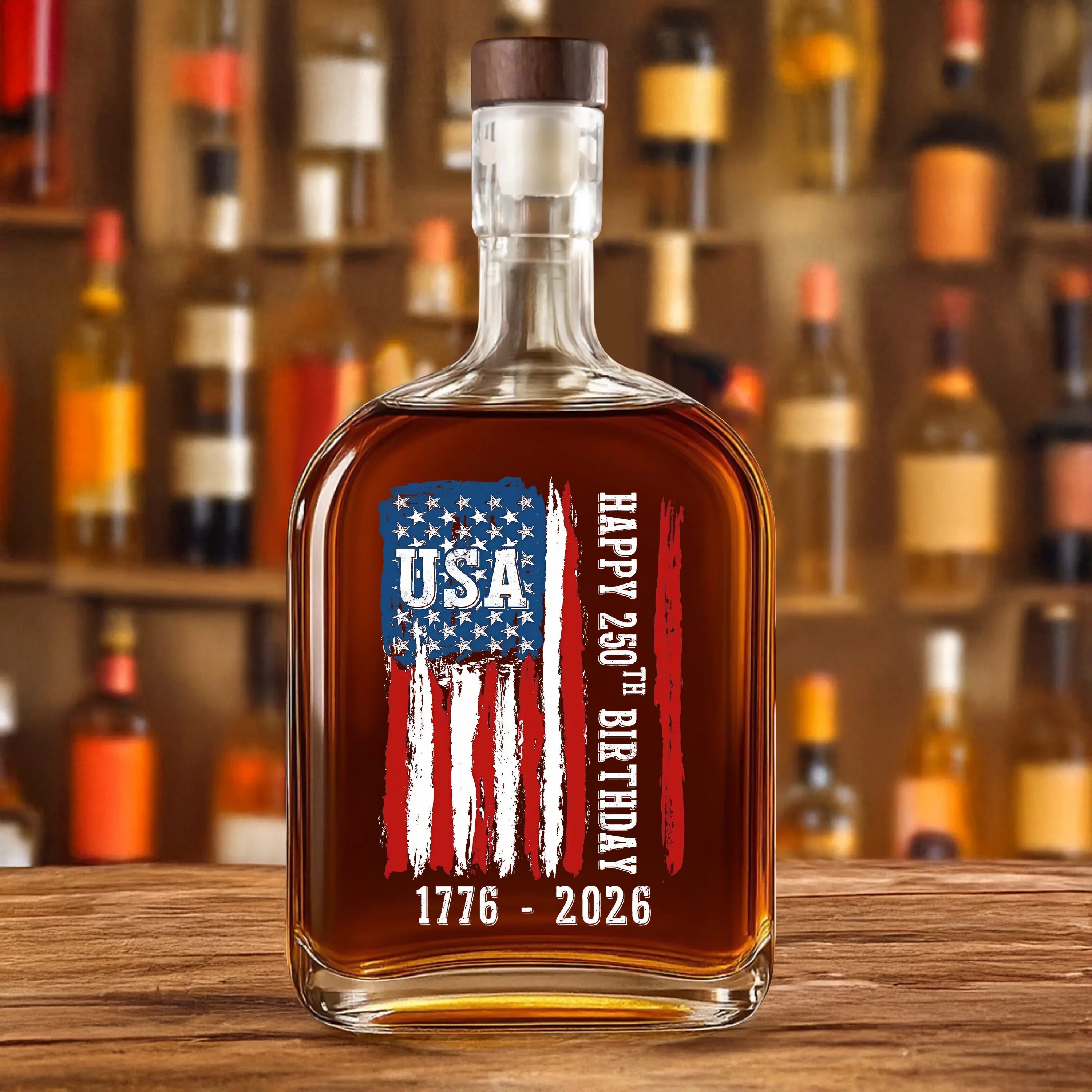 Happy 250th Birthday America Flag Whiskey Bottle LM32 895291 - Image 3