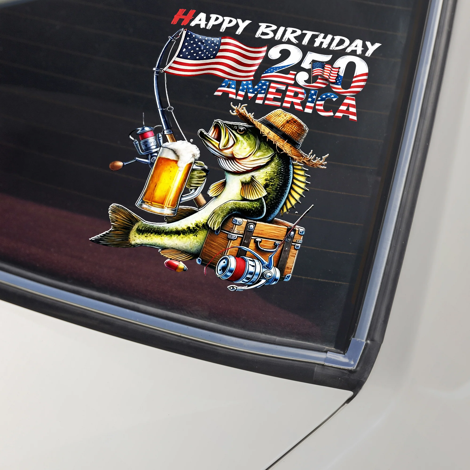 Happy Birthday 250 Years of America Patriotic Fishing - Bass Fisherman Car Window Decal Sticker LM32 899163 - Image 2