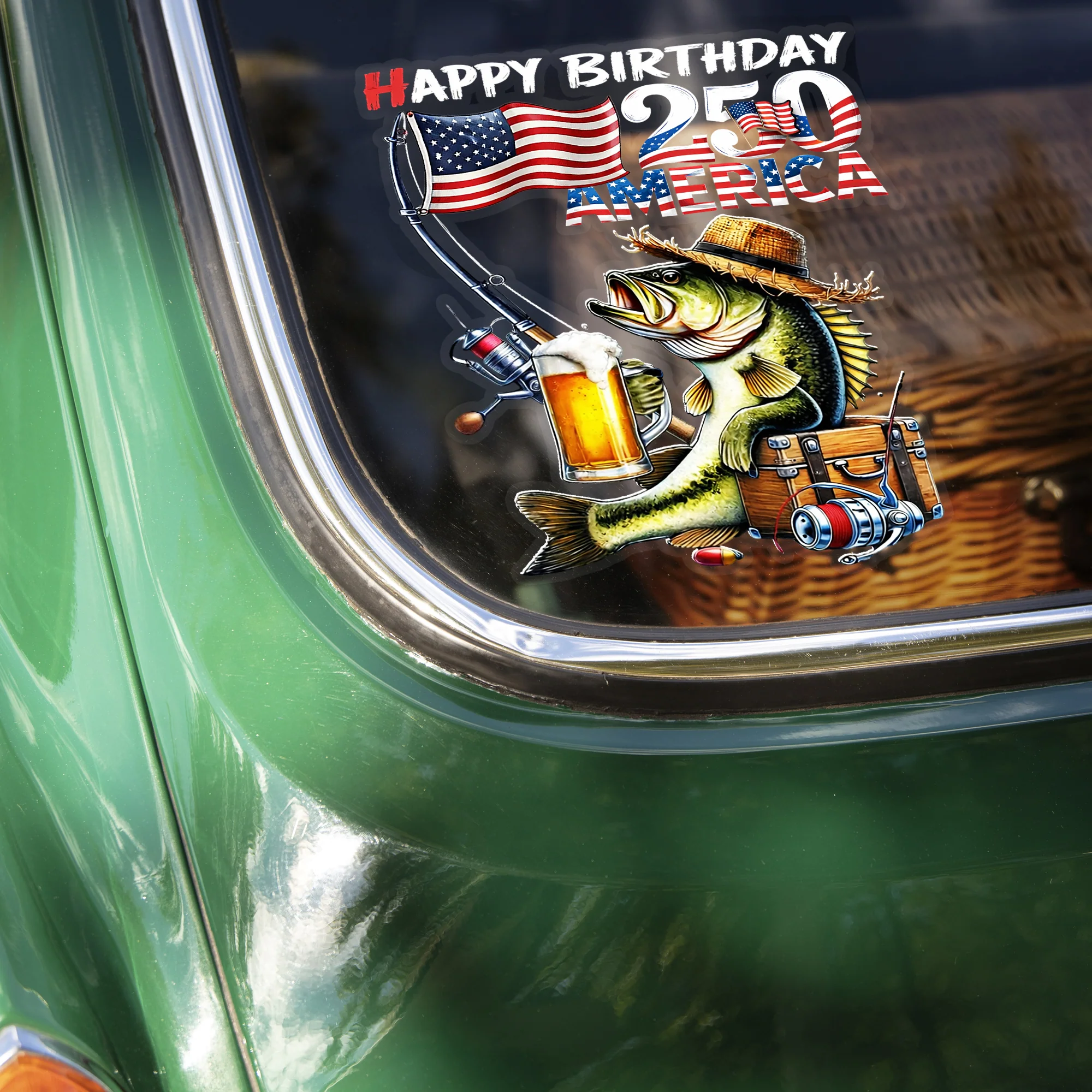 Happy Birthday 250 Years of America Patriotic Fishing - Bass Fisherman Car Window Decal Sticker LM32 899163 - Image 3