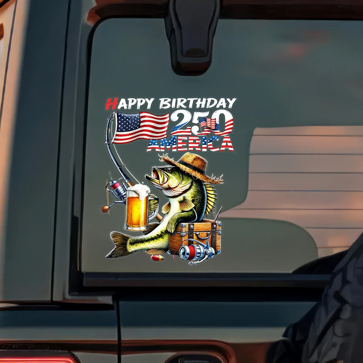 Happy Birthday 250 Years of America Patriotic Fishing - Bass Fisherman Car Window Decal Sticker LM32 899163 - Image 4
