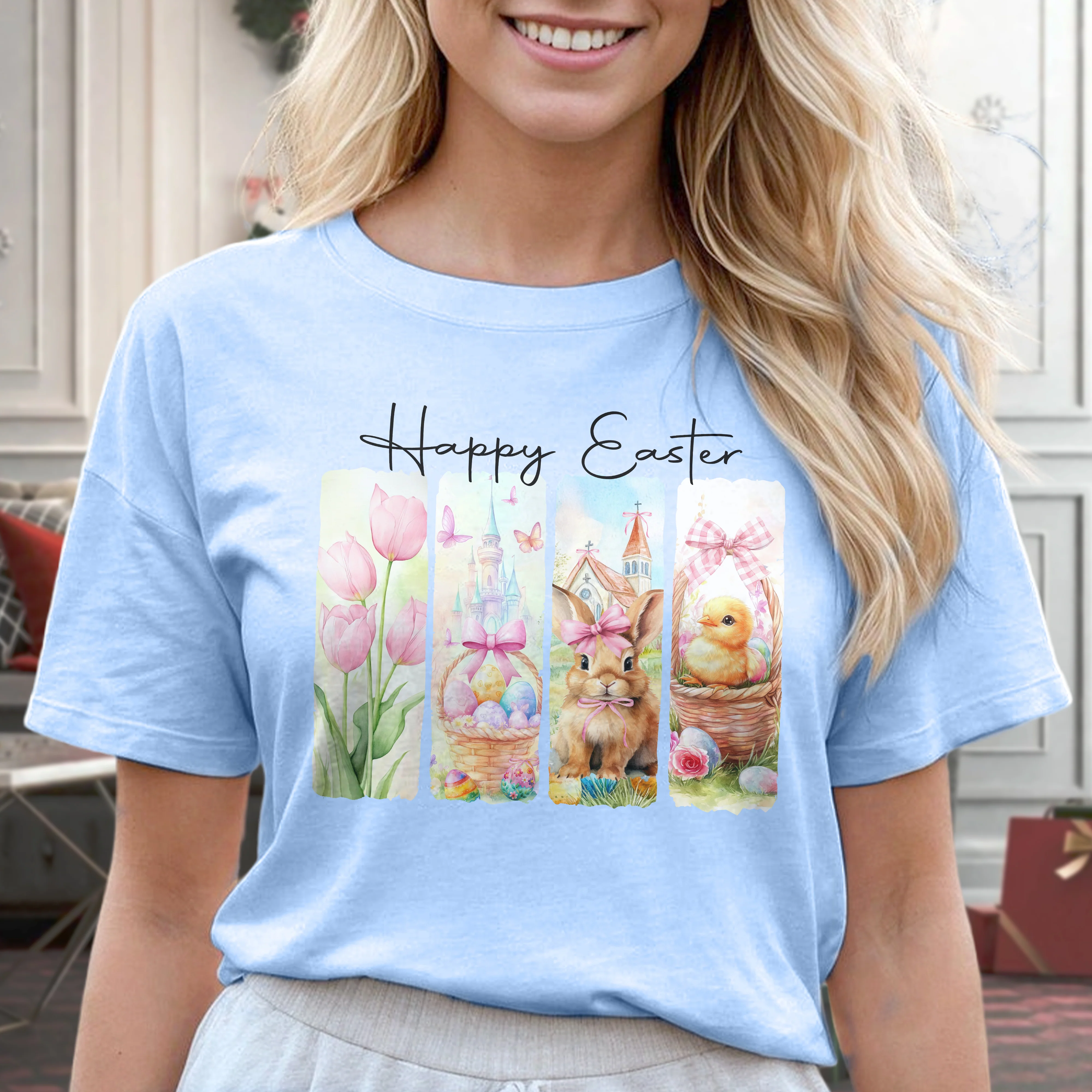 Happy Easter Black Bunny T-Shirt LM32 893117 - Image 2