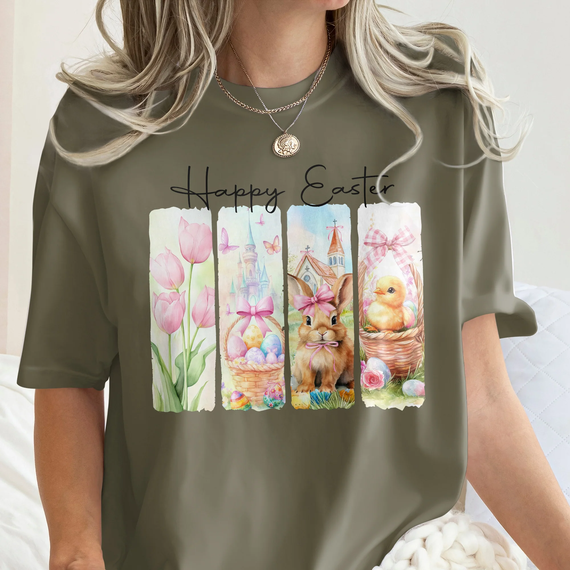 Happy Easter Black Bunny T-Shirt LM32 893117 - Image 5