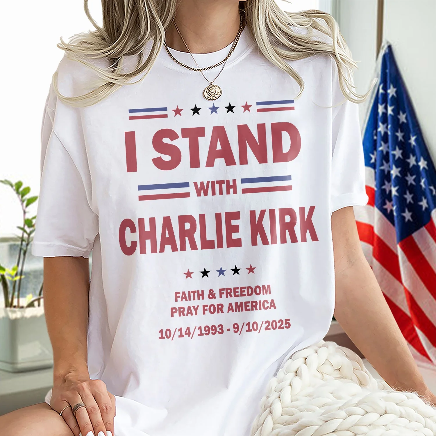 I Stand With Charlie Kirk, Faith & Freedom Bright Shirt LM32 65481 - Image 2
