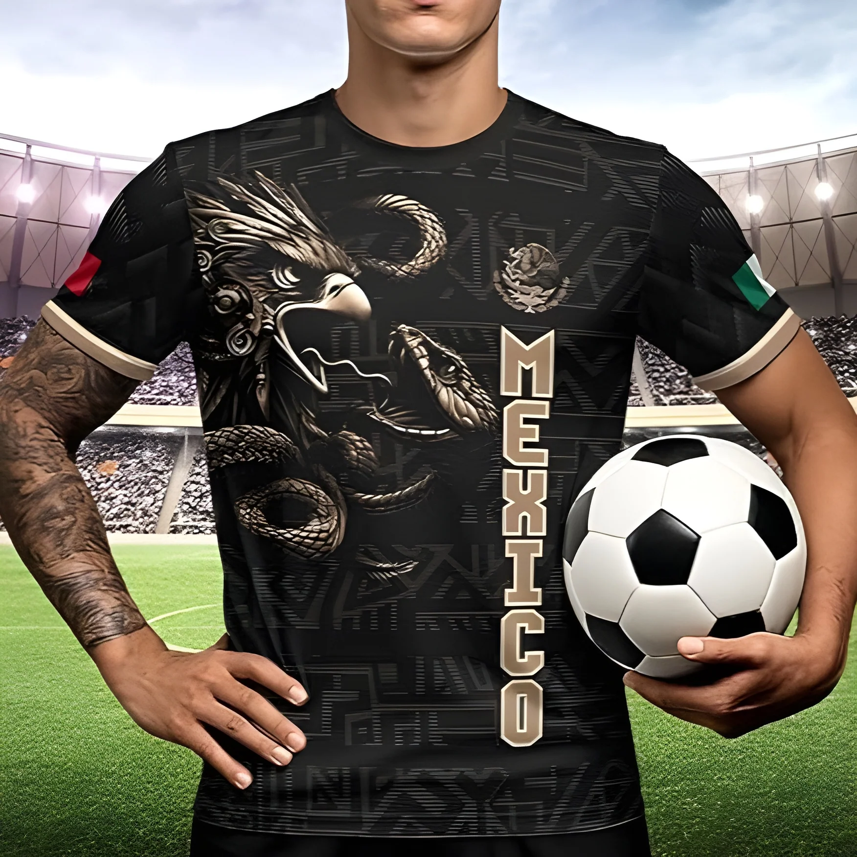 Mexico Soccer Jersey, Mexico Flag Aztec Eagle Jersey Tshirt Sport Lovers LM32 669443 - Image 4