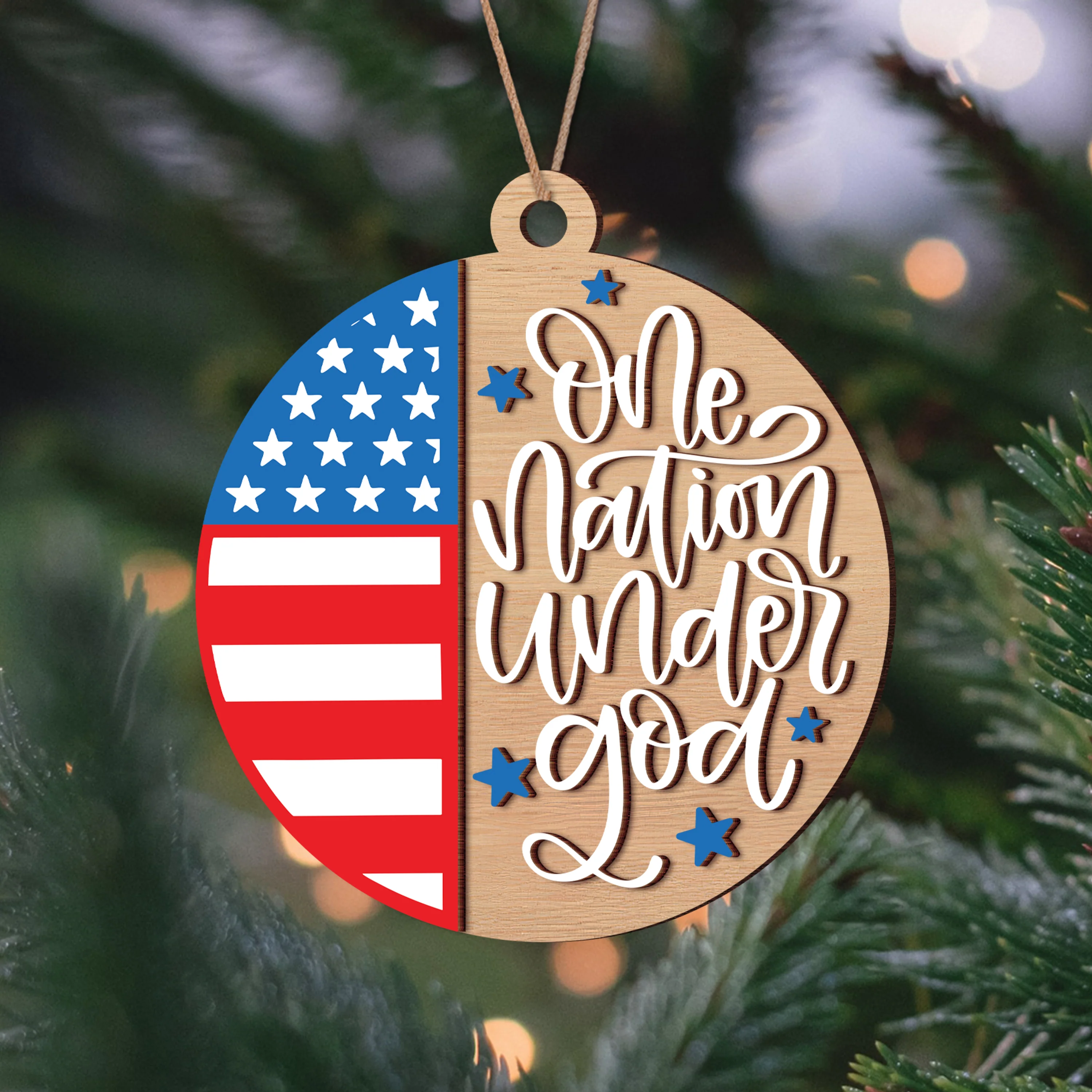 One Nation Under God America 250th Birthday 2 Layer Wooden Ornament LM32 895473 - Image 5