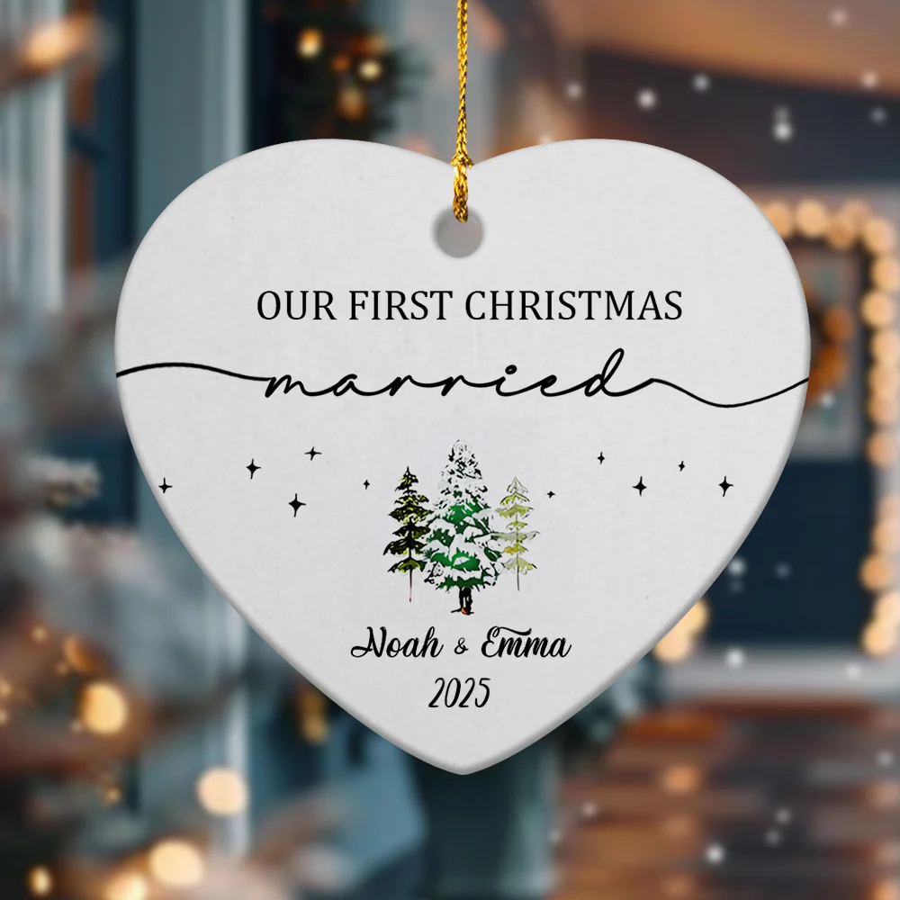Our First Christmas As Mr and Mrs Couple Heart Shaped Ceramic Ornament LM32 895717 - Image 3