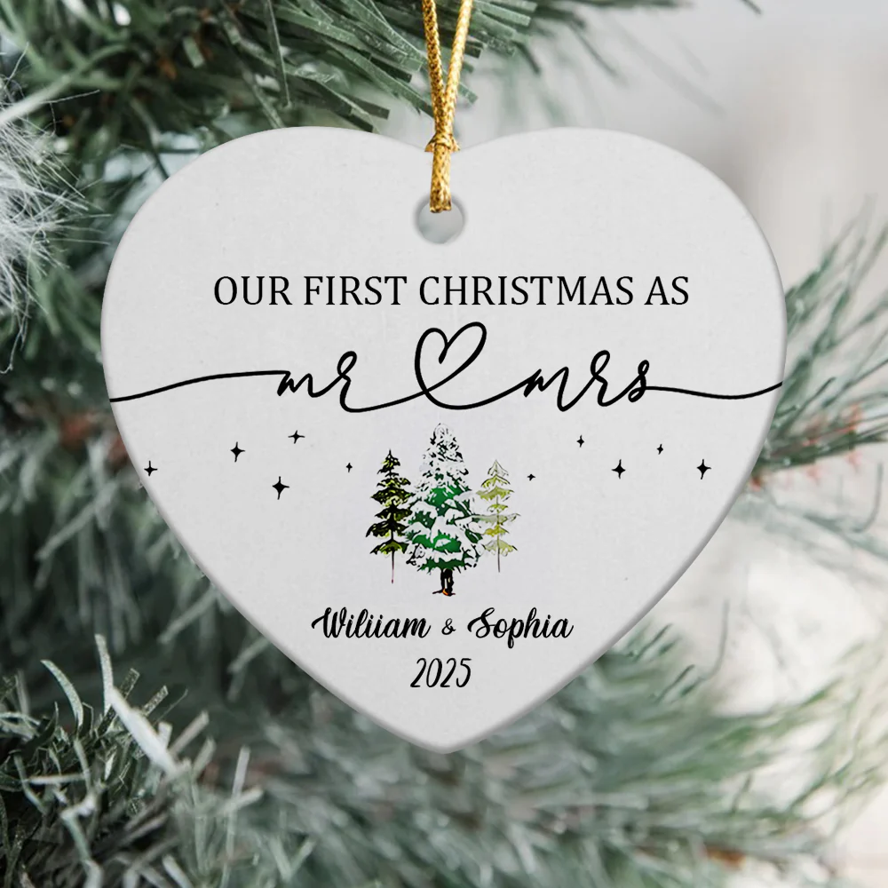 Our First Christmas As Mr and Mrs Couple Heart Shaped Ceramic Ornament LM32 895717 - Image 5