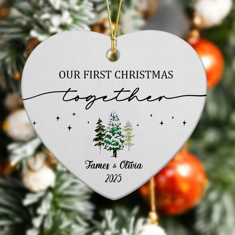 Our First Christmas As Mr and Mrs Couple Heart Shaped Ceramic Ornament LM32 895717 - Image 7