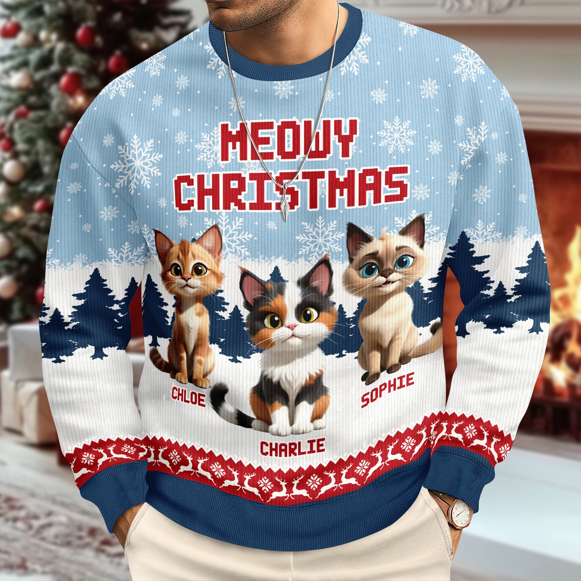 Personalized 3D Cute Cat Meowy Christmas Ugly Sweater For Cat Lovers LM32 895995 - Image 2