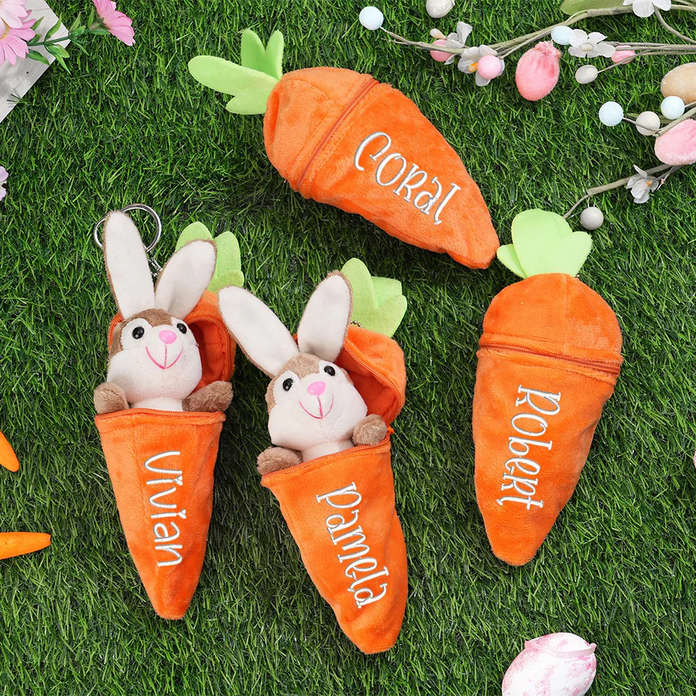 Personalized Bunny Rabbit Plush Reversible Carrot Keychain - Easter Gift for Kids LM32 897769 - Image 4