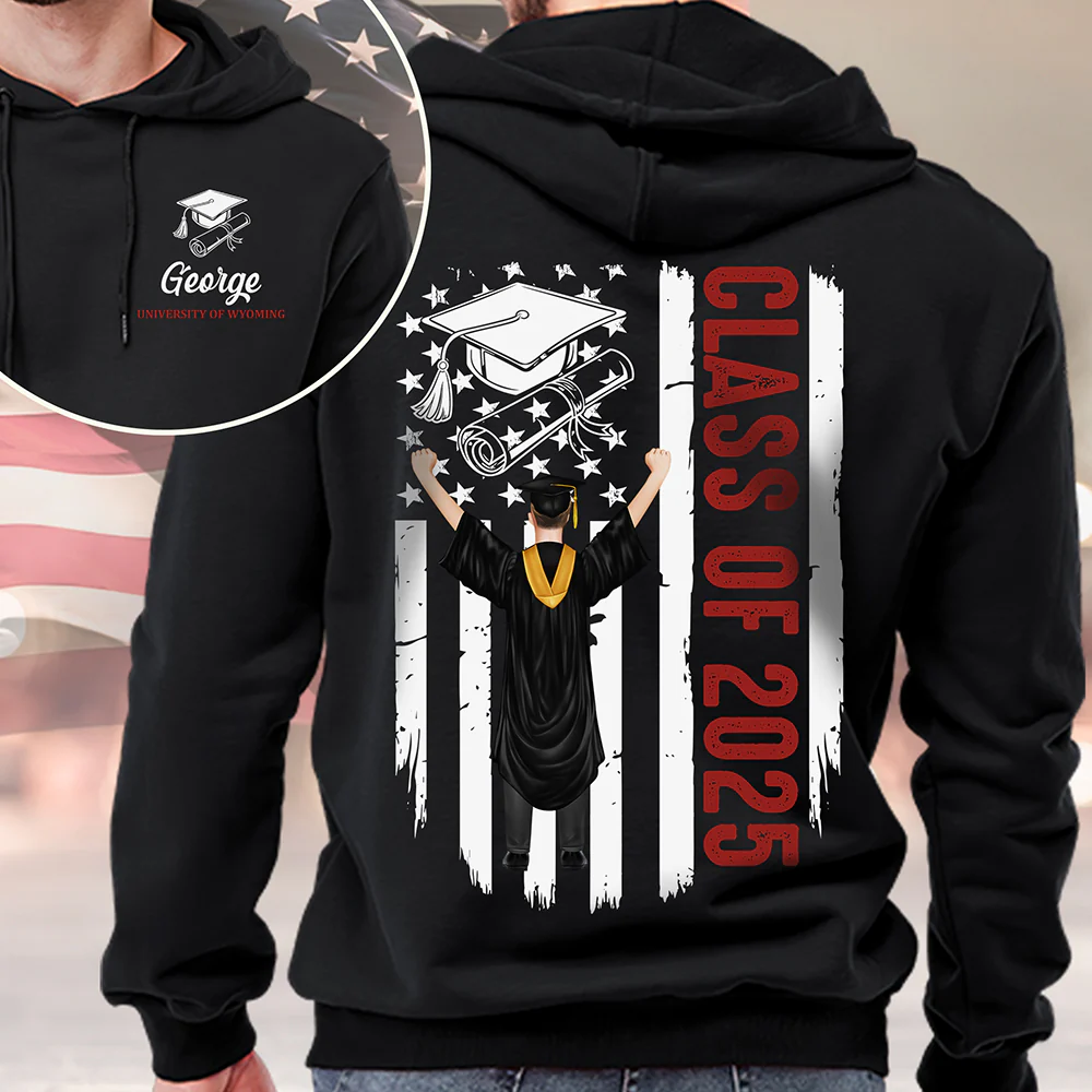 Personalized Class Of 2025 Flag Graduation Back & Front Dark Shirt LM32 893433 - Image 5