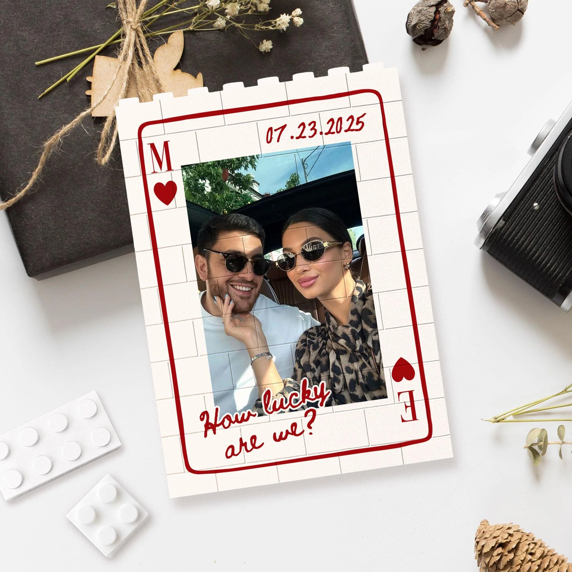 Personalized Couple Photo Playing Card Puzzle Building Brick Blocks LM32 899173 - Image 4