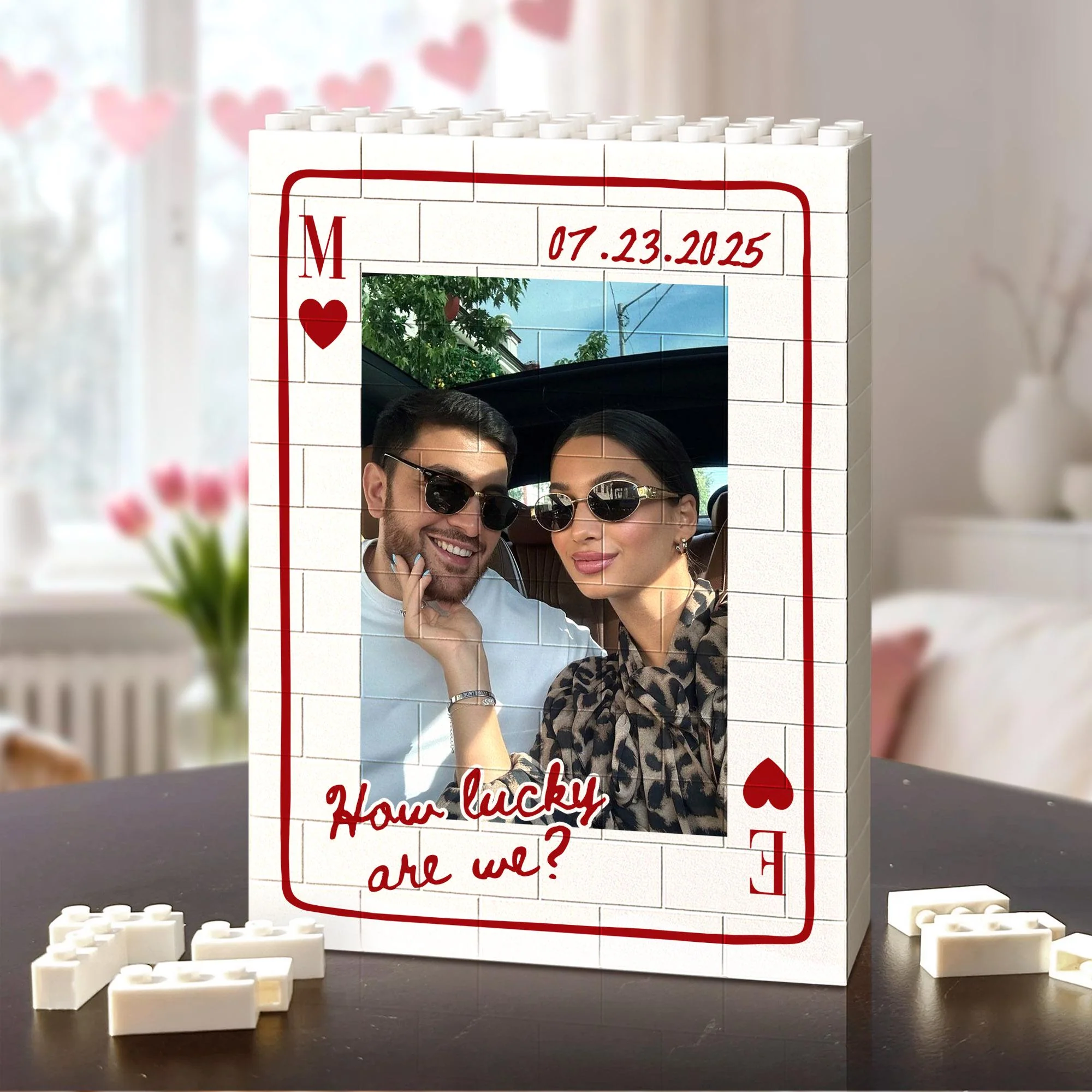 Personalized Couple Photo Playing Card Puzzle Building Brick Blocks LM32 899173 - Image 5