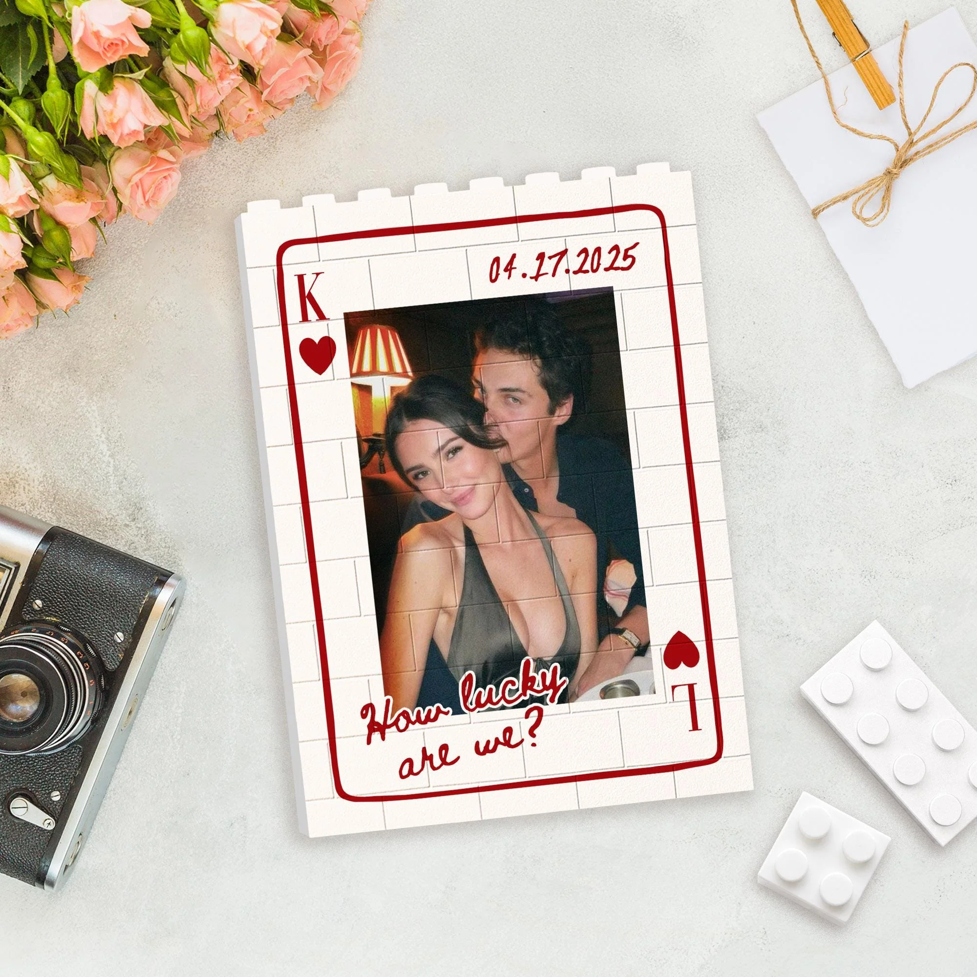 Personalized Couple Photo Playing Card Puzzle Building Brick Blocks LM32 899173 - Image 6