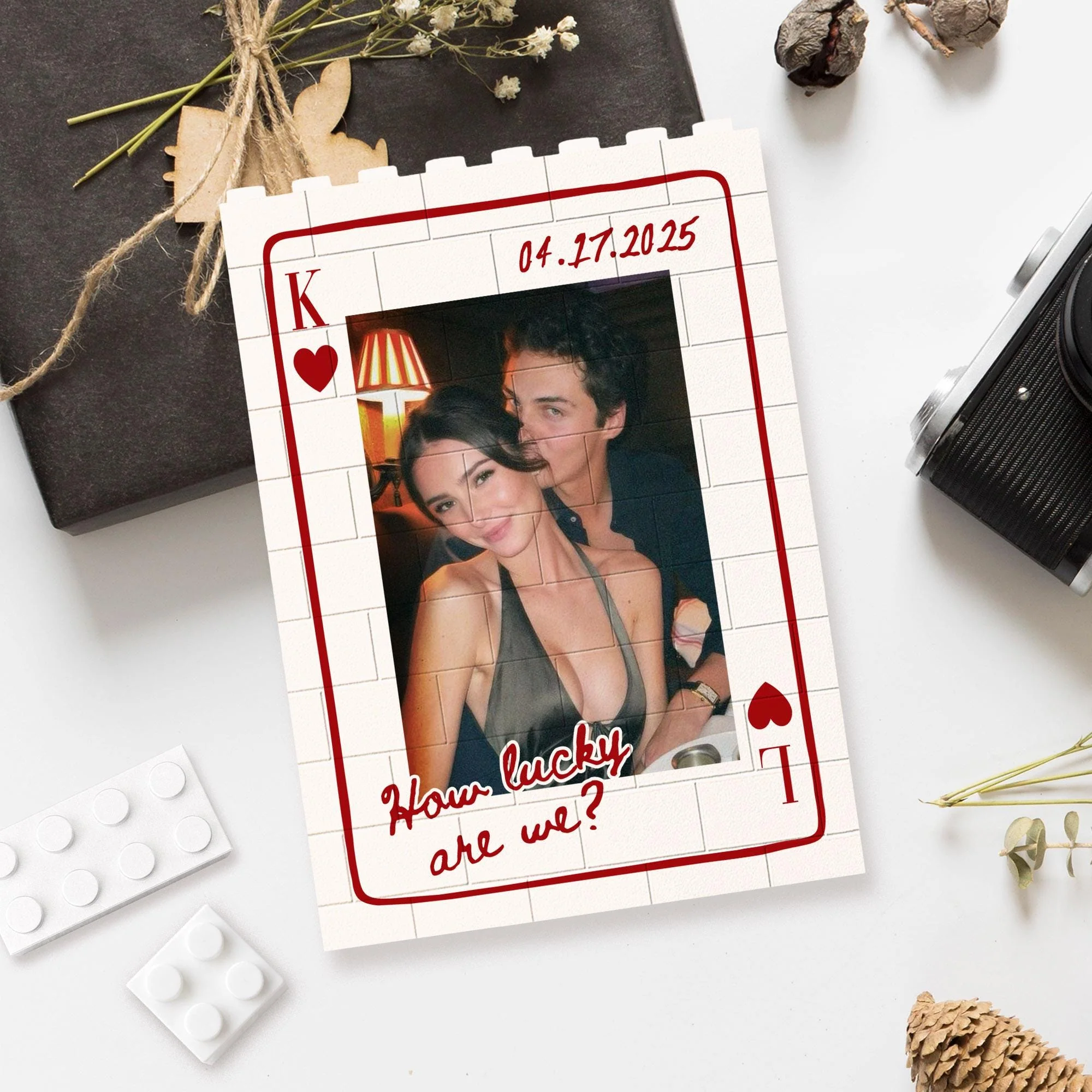 Personalized Couple Photo Playing Card Puzzle Building Brick Blocks LM32 899173 - Image 8