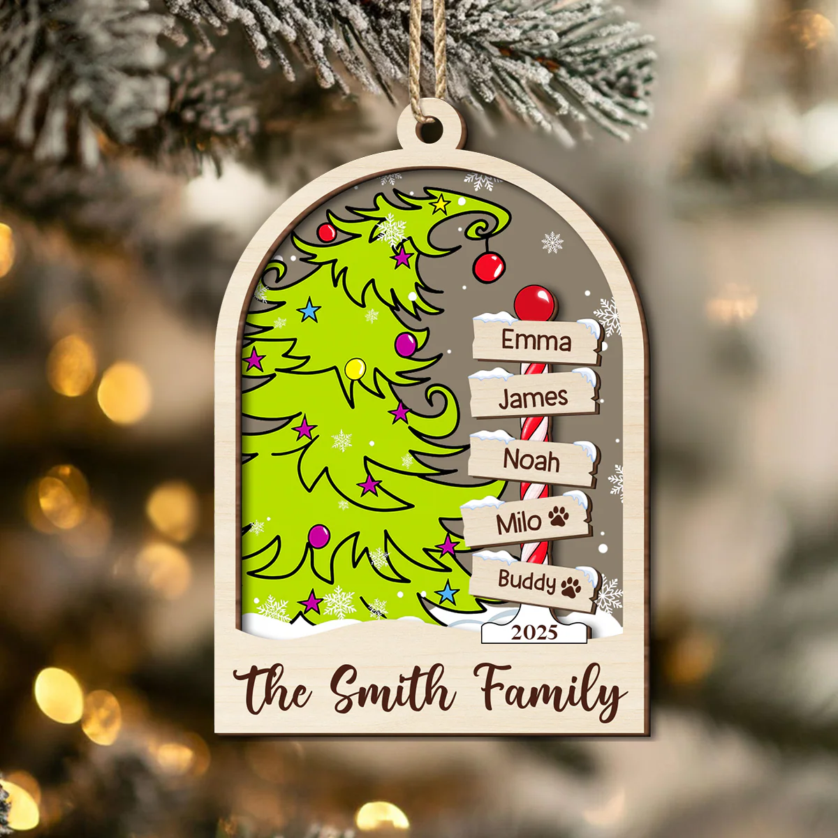 Personalized Family Name 2025 Christmas Keepsake 2 Layers Wooden Ornament LM32 897343 - Image 2