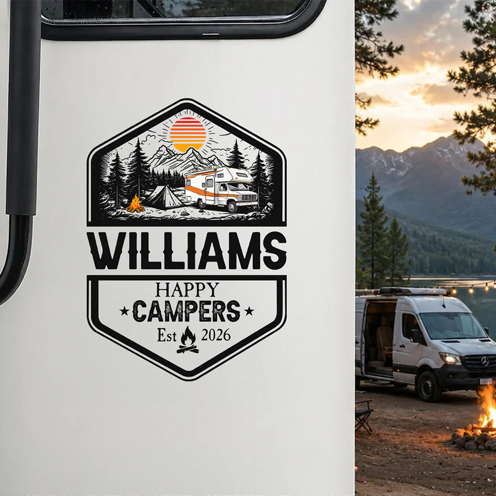 Personalized Family Name Happy Campers Adventures RV Decal Sticker LM32 669403 - Image 2